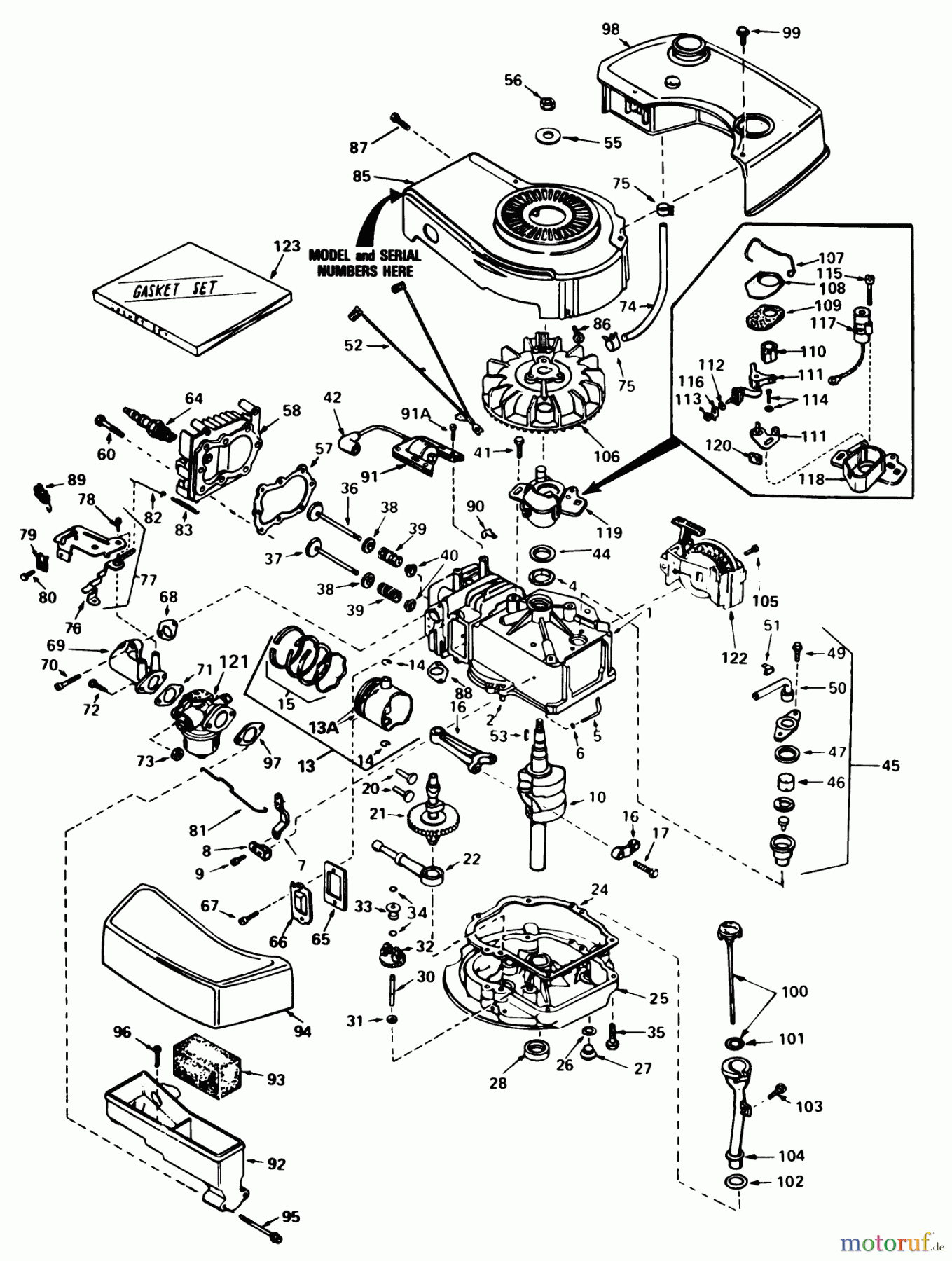 Toro Neu Mowers, Walk-Behind Seite 1 20775 - Toro Lawnmower, 1981 (1000001-1999999) ENGINE TECUMSEH MODEL NO. TNT 100-10070D