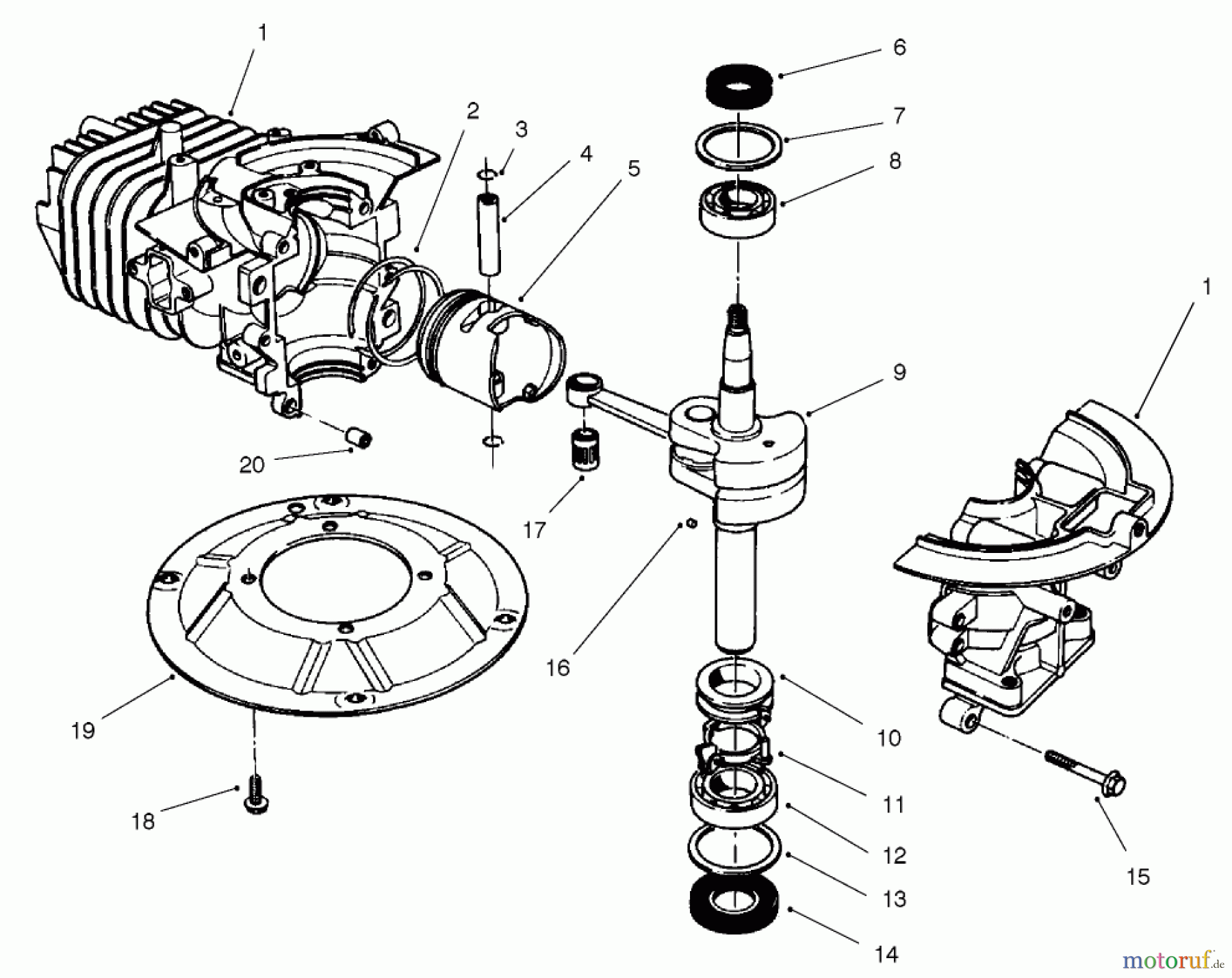  Toro Neu Mowers, Walk-Behind Seite 2 22043 - Toro Recycler Mower, 2003 (230000001-230999999) CRANKCASE AND CRANKSHAFT ASSEMBLY