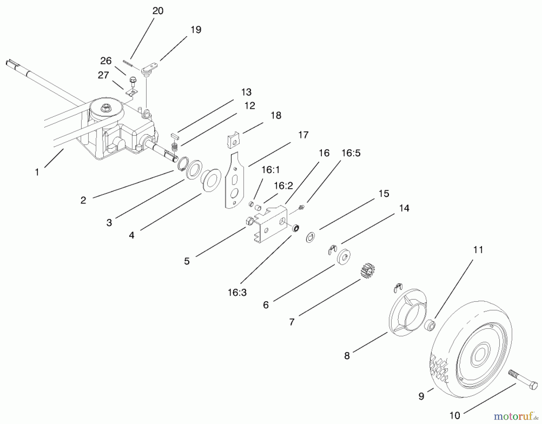  Toro Neu Mowers, Walk-Behind Seite 2 22158 - Toro Recycler Rear Bagger Mower, 1999 (9900001-9999999) REAR WHEEL & GEAR CASE ASSEMBLY