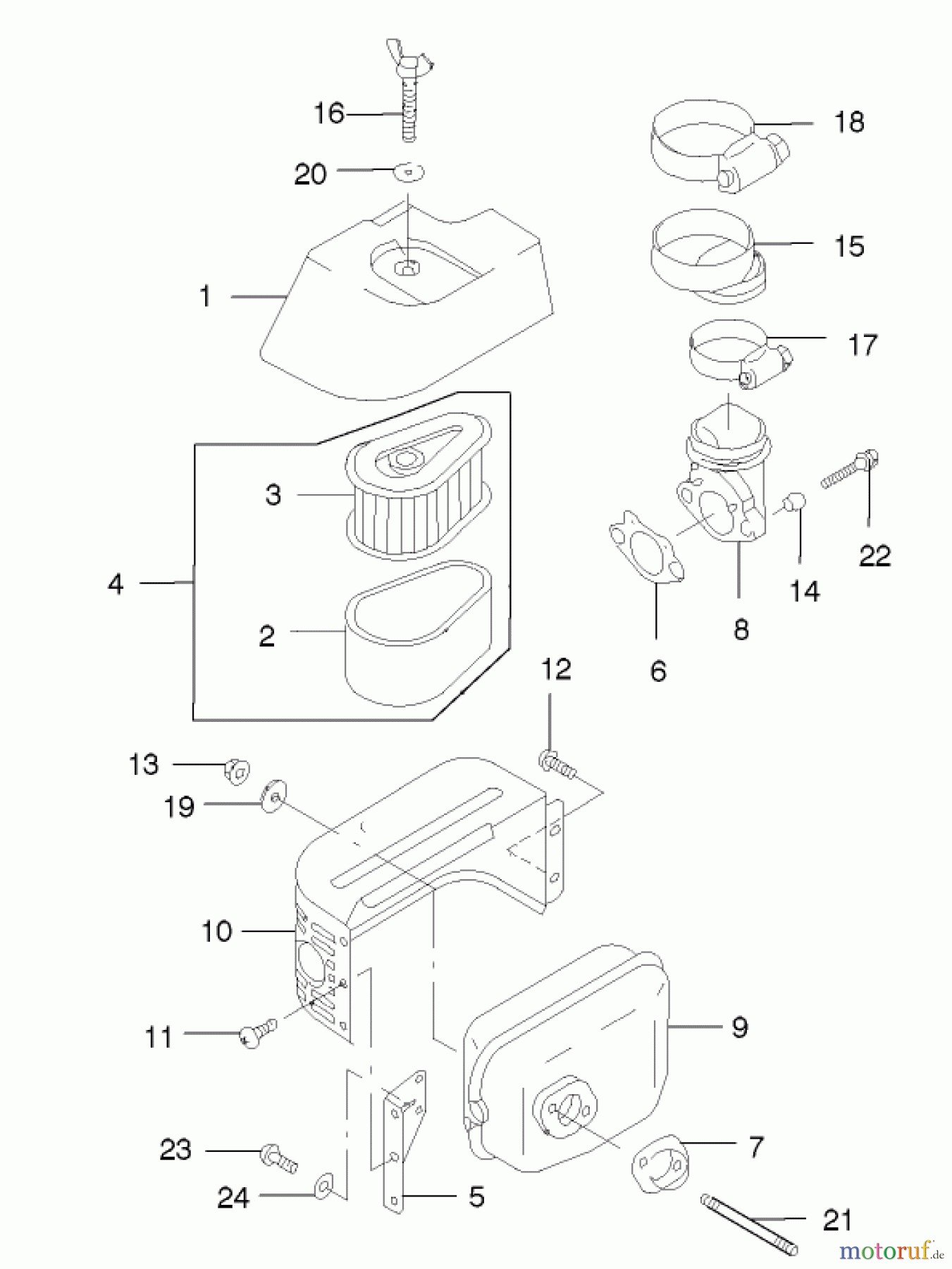  Toro Neu Mowers, Walk-Behind Seite 2 22170 - Toro Recycler Mower, 2001 (210000001-210999999) AIR FILTER/MUFFLER ASSEMBLY