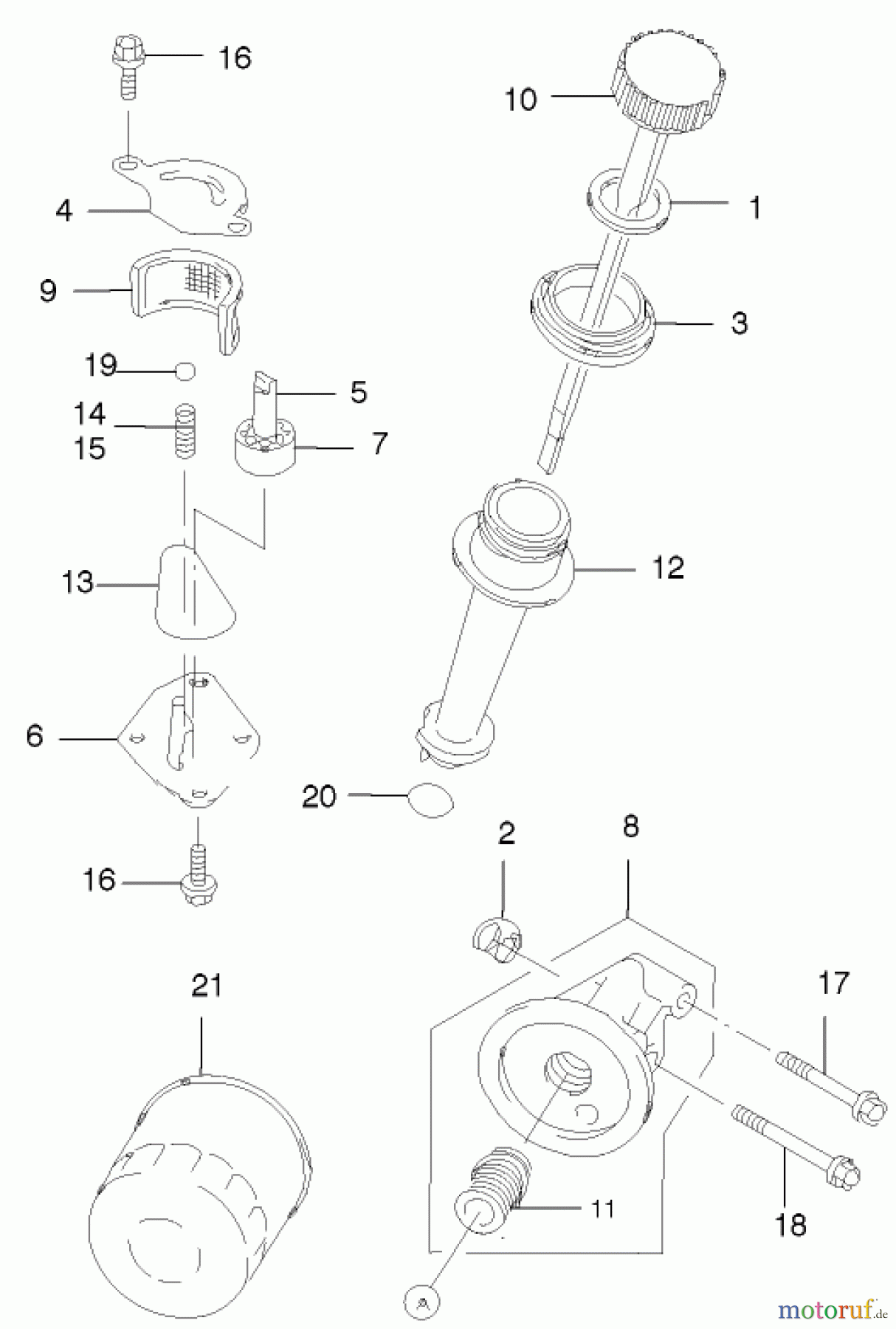  Toro Neu Mowers, Walk-Behind Seite 2 22170 - Toro Recycler Mower, 2003 (230000001-230999999) DIPSTICK/OIL FILTER ASSEMBLY