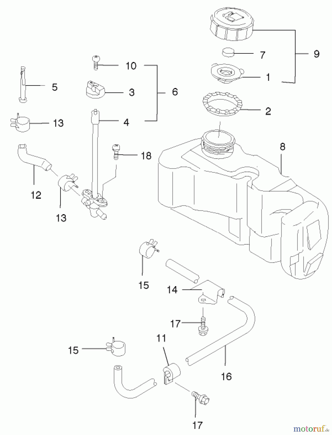  Toro Neu Mowers, Walk-Behind Seite 2 22170 - Toro Recycler Mower, 2001 (210000001-210999999) FUEL TANK AND VALVE ASSEMBLY