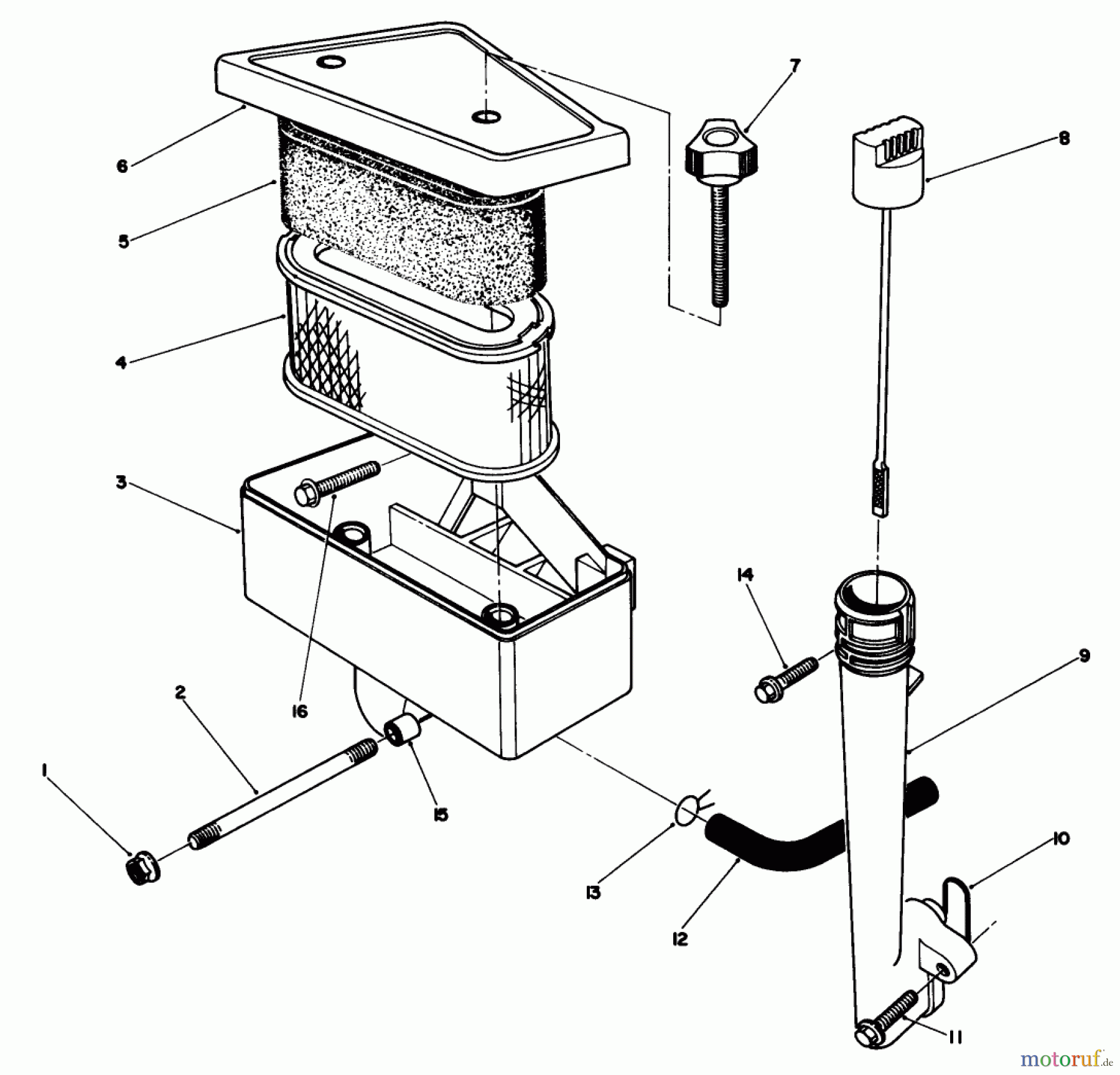  Toro Neu Mowers, Walk-Behind Seite 2 22623 - Toro Lawnmower, 1987 (7000001-7999999) AIR CLEANER & OIL FILL TUBE ASSEMBLY