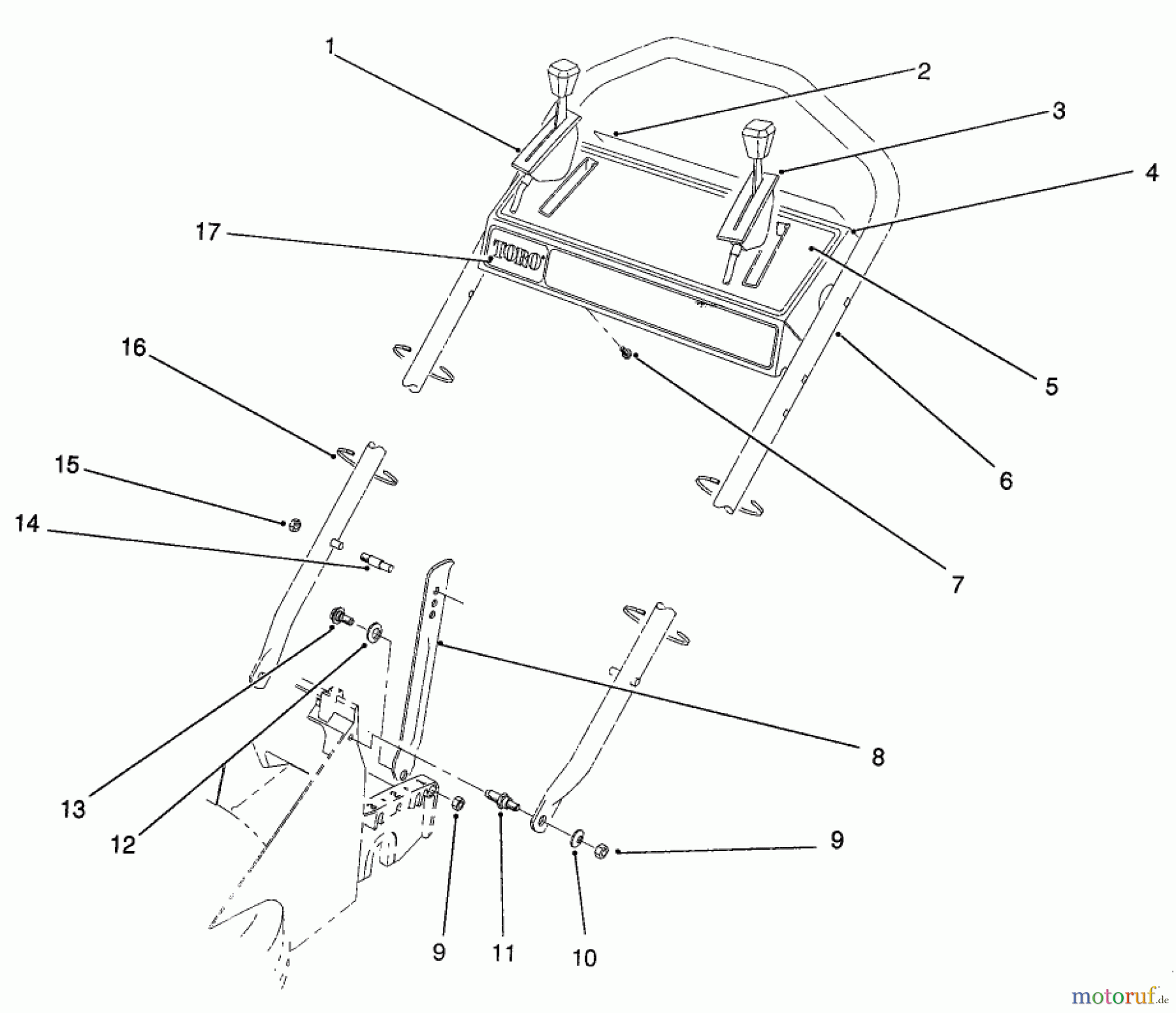  Toro Neu Mowers, Walk-Behind Seite 2 26620B - Toro Lawnmower, 1992 (2000001-2999999) HANDLE ASSEMBLY