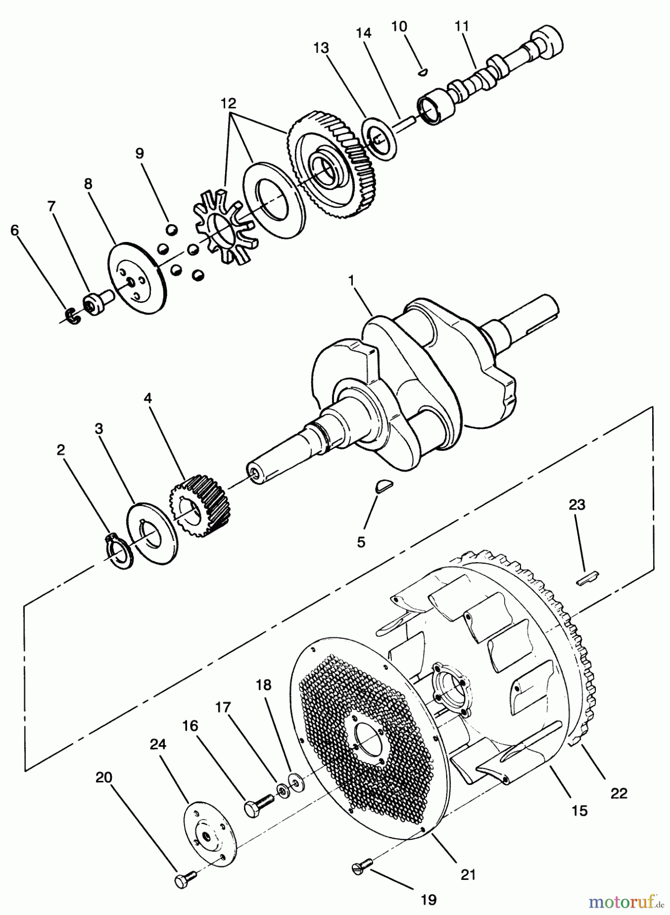  Toro Neu Mowers, Zero-Turn 74041 (616-Z) - Toro 616-Z Tractor, 1993 (39000001-39999999) CRANKSHAFT, CAMSHAFT & FLYWHEEL ASSEMBLY