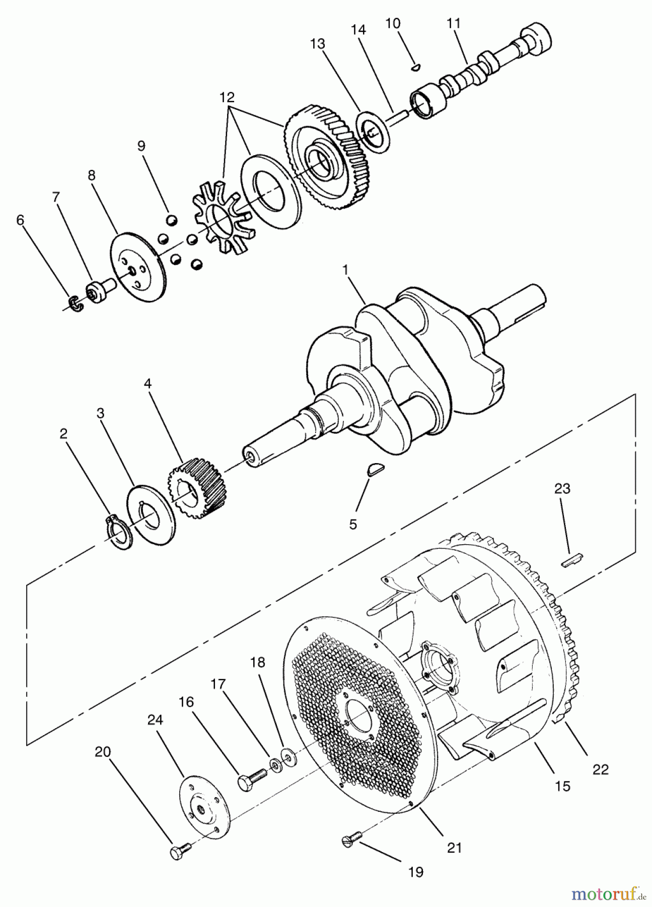  Toro Neu Mowers, Zero-Turn 74120 (616-Z) - Toro 616-Z Tractor, 1995 (590001-599999) CRANKSHAFT, CAMSHAFT & FLYWHEEL ASSEMBLY