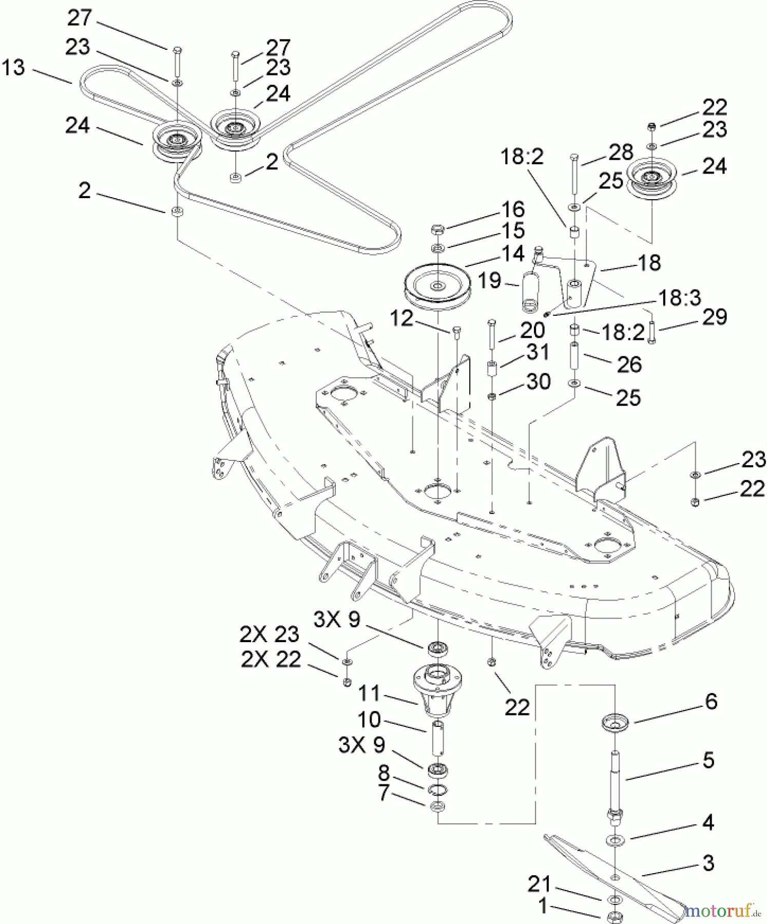  Toro Neu Mowers, Zero-Turn 74353 (Z480) - Toro TimeCutter Z480 Riding Mower, 2006 (260000001-260999999) 48IN SPINDLE AND BELT DRIVE ASSEMBLY