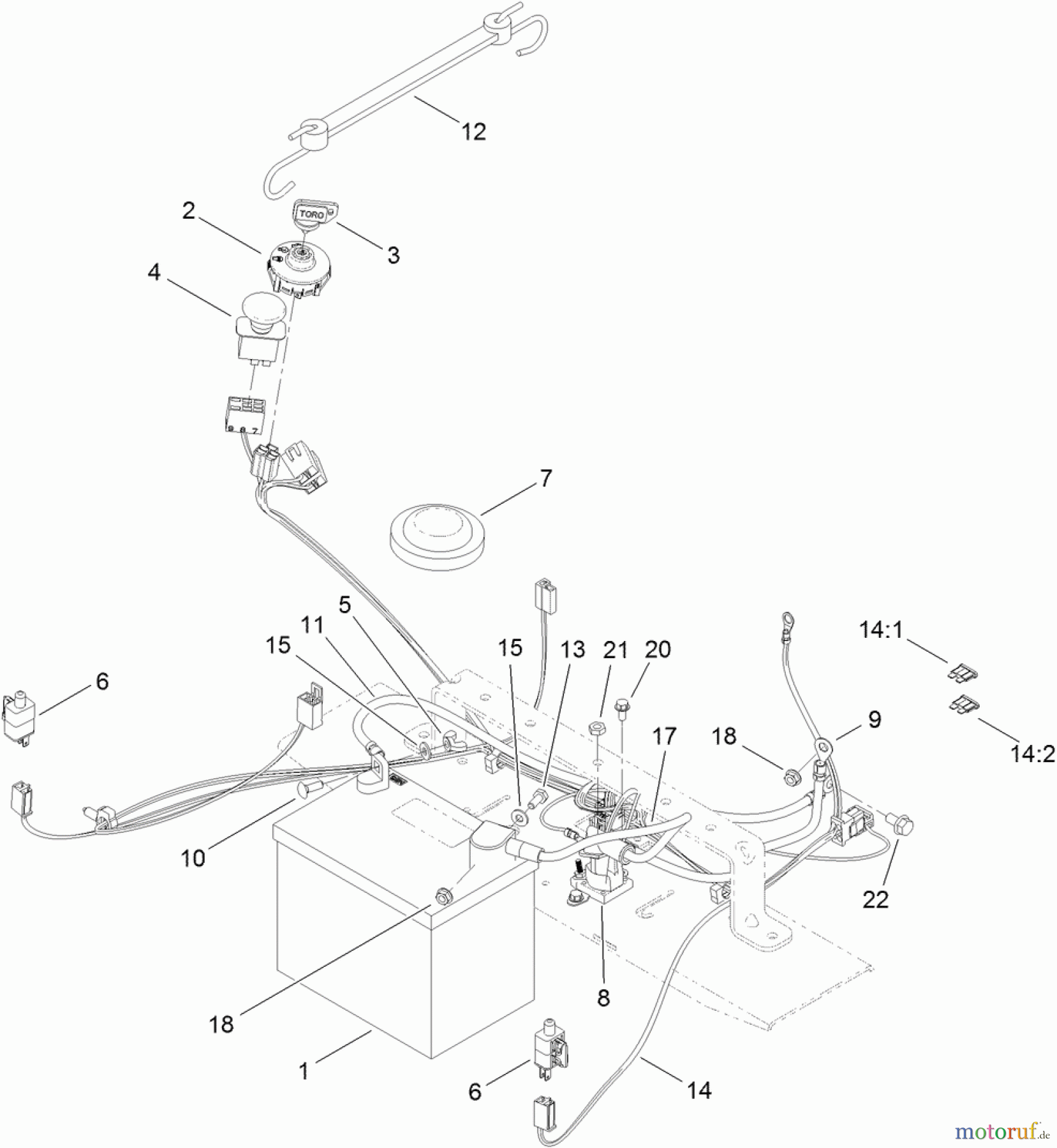  Toro Neu Mowers, Zero-Turn 74386 (ZS 4200) - Toro TimeCutter ZS 4200 Riding Mower, 2011 (311000001-311999999) BATTERY AND ELECTRICAL ASSEMBLY