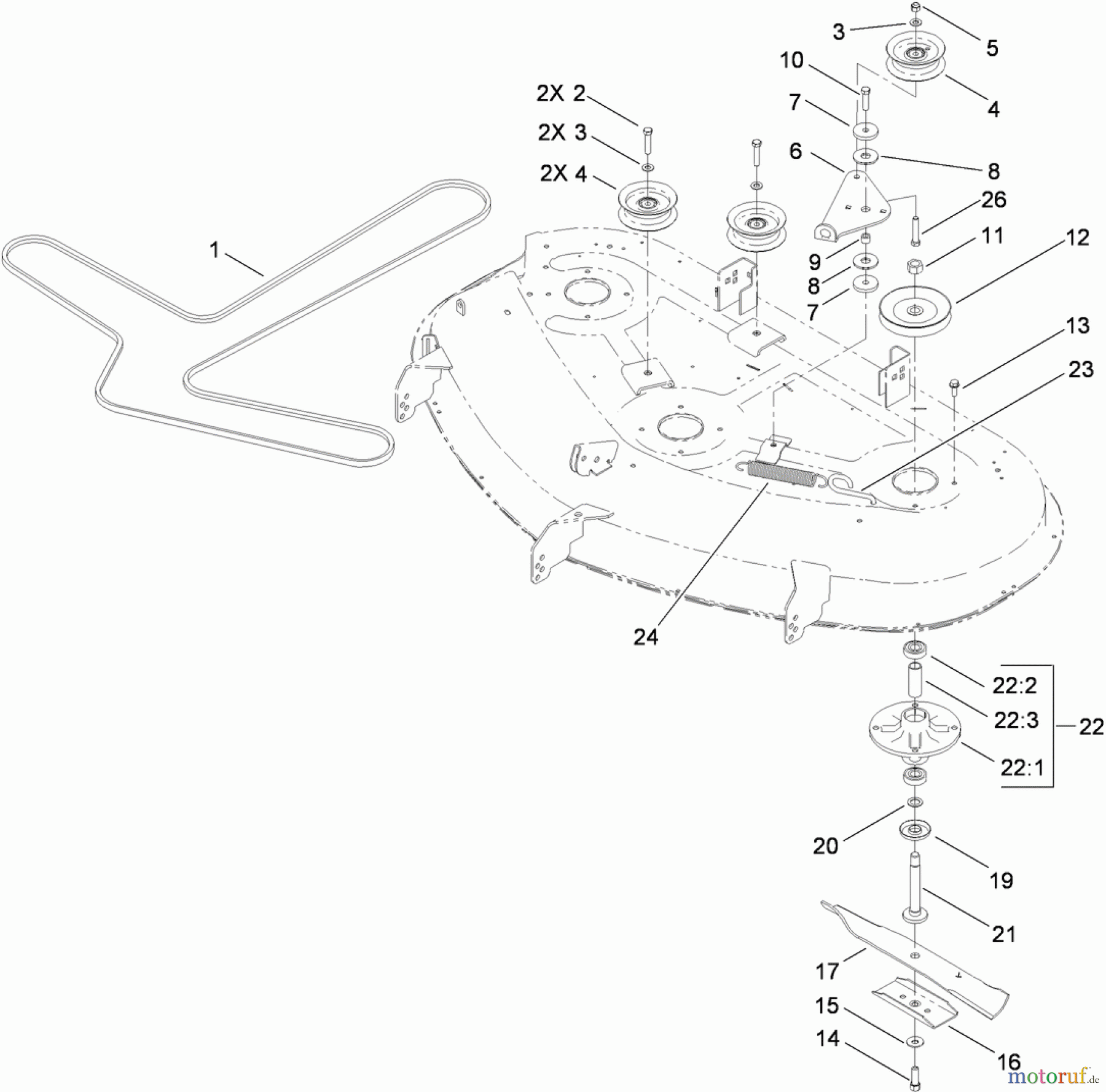 Toro Neu Mowers, Zero-Turn 74398 (Z5035) - Toro TimeCutter Z5035 Riding Mower, 2010 (310000001-310999999) 50 INCH DECK SPINDLE, BELT AND BLADE ASSEMBLY