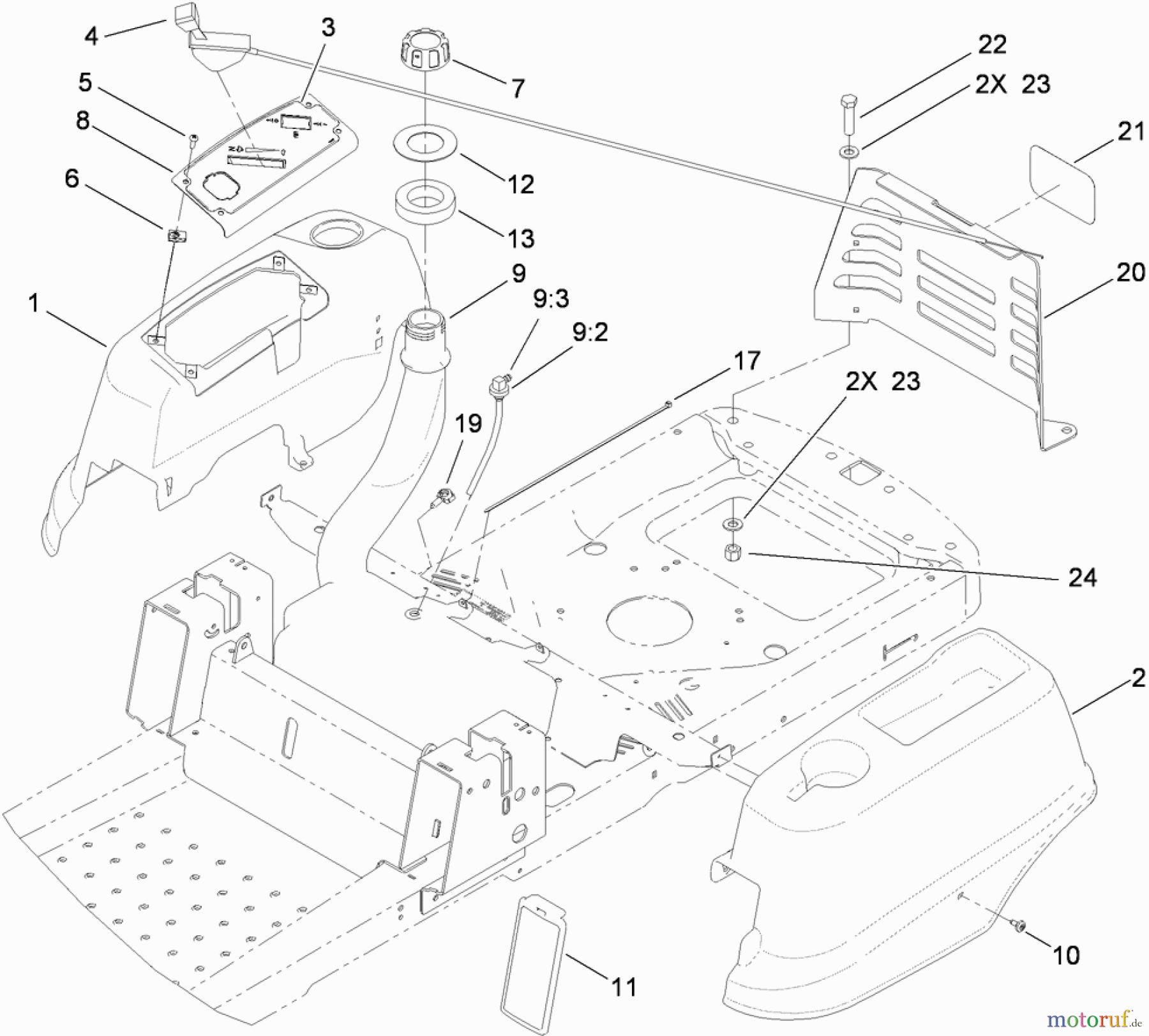  Toro Neu Mowers, Zero-Turn 74399 (Z5020) - Toro TimeCutter Z5020 Riding Mower, 2009 (290000001-290000439) STYLING AND FUEL SYSTEM ASSEMBLY