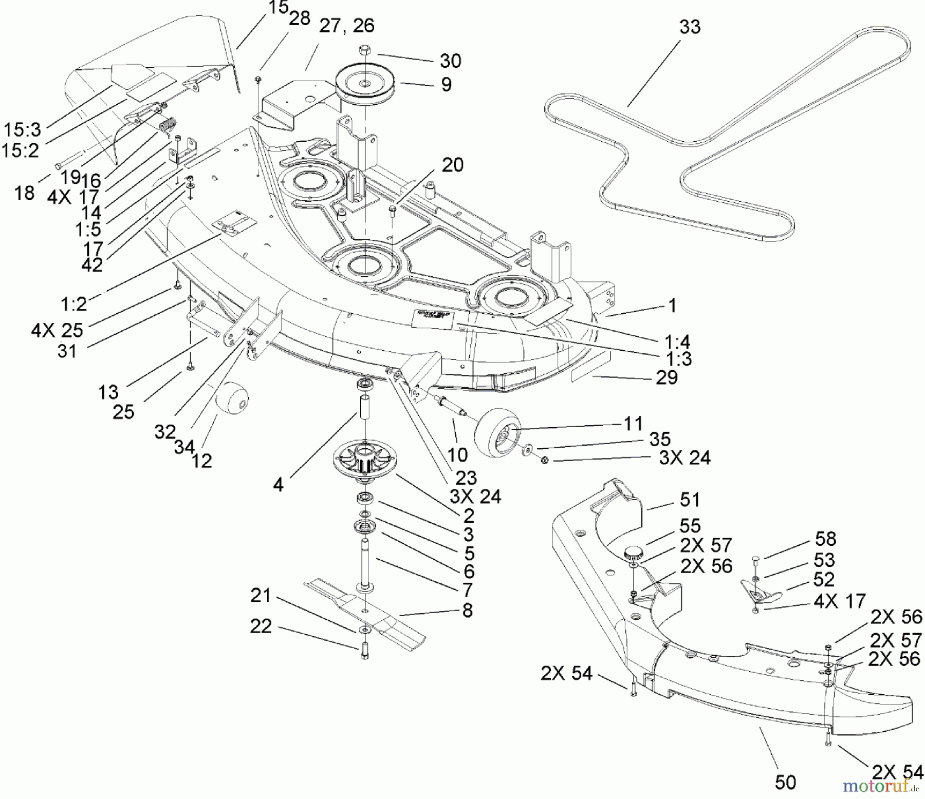  Toro Neu Mowers, Zero-Turn 74401 (17-44ZX) - Toro 17-44ZX TimeCutter ZX Riding Mower, 2004 (240000001-240999999) 44IN DECK ASSEMBLY