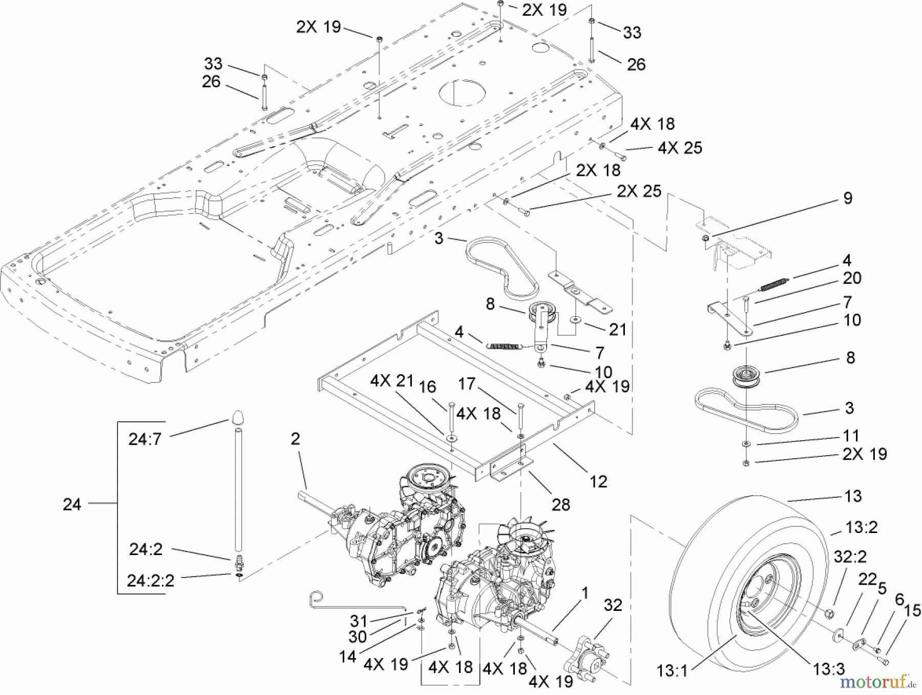  Toro Neu Mowers, Zero-Turn 74402 (Z380) - Toro TimeCutter Z380 Riding Mower, 2006 (260000001-260999999) HYDRO AND BELT DRIVE ASSEMBLY