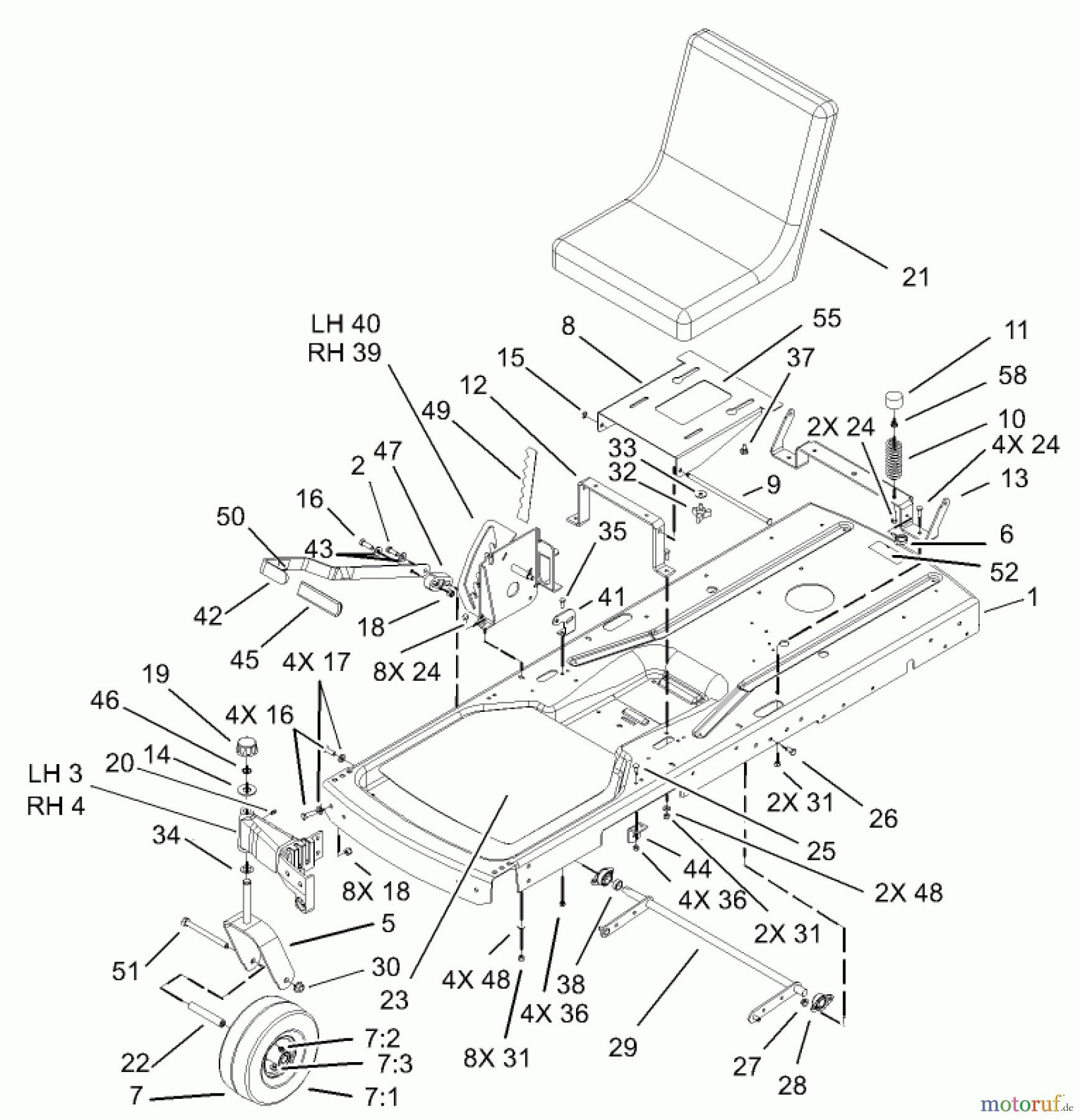  Toro Neu Mowers, Zero-Turn 74403 (16-42Z) - Toro 16-42Z TimeCutter Z Riding Mower, 2003 (230000001-230999999) FRAME ASSEMBLY