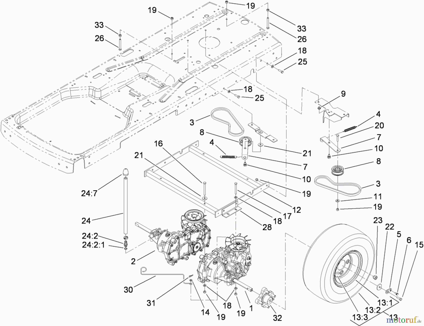  Toro Neu Mowers, Zero-Turn 74403 (Z420) - Toro TimeCutter Z420 Riding Mower, 2005 (250000001-250999999) HYDRO AND BELT DRIVE ASSEMBLY