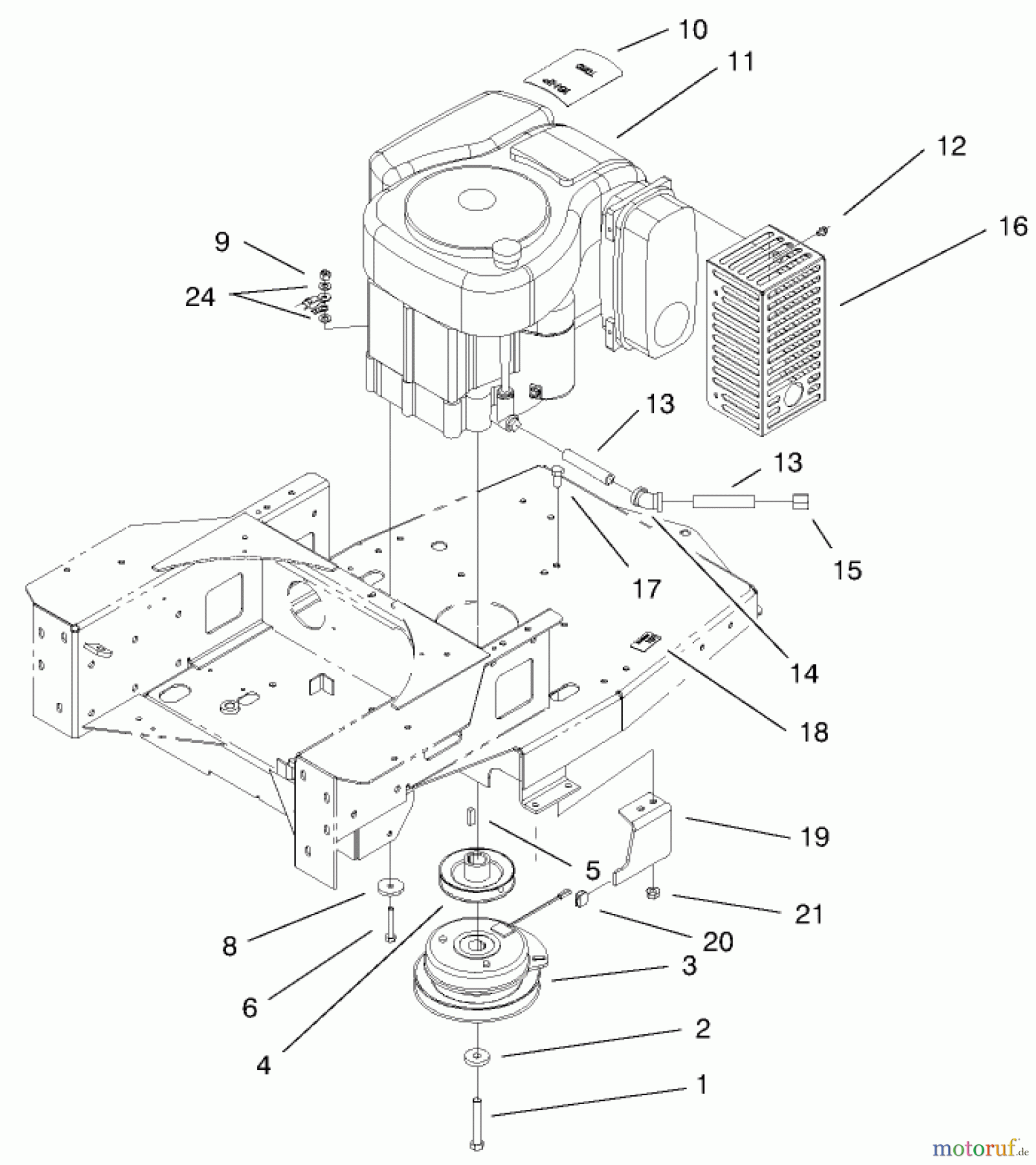  Toro Neu Mowers, Zero-Turn 74501 (Z16-44) - Toro Z16-44 TimeCutter Z Riding Mower, 2001 (210000001-210999999) ENGINE AND CLUTCH ASSEMBLY