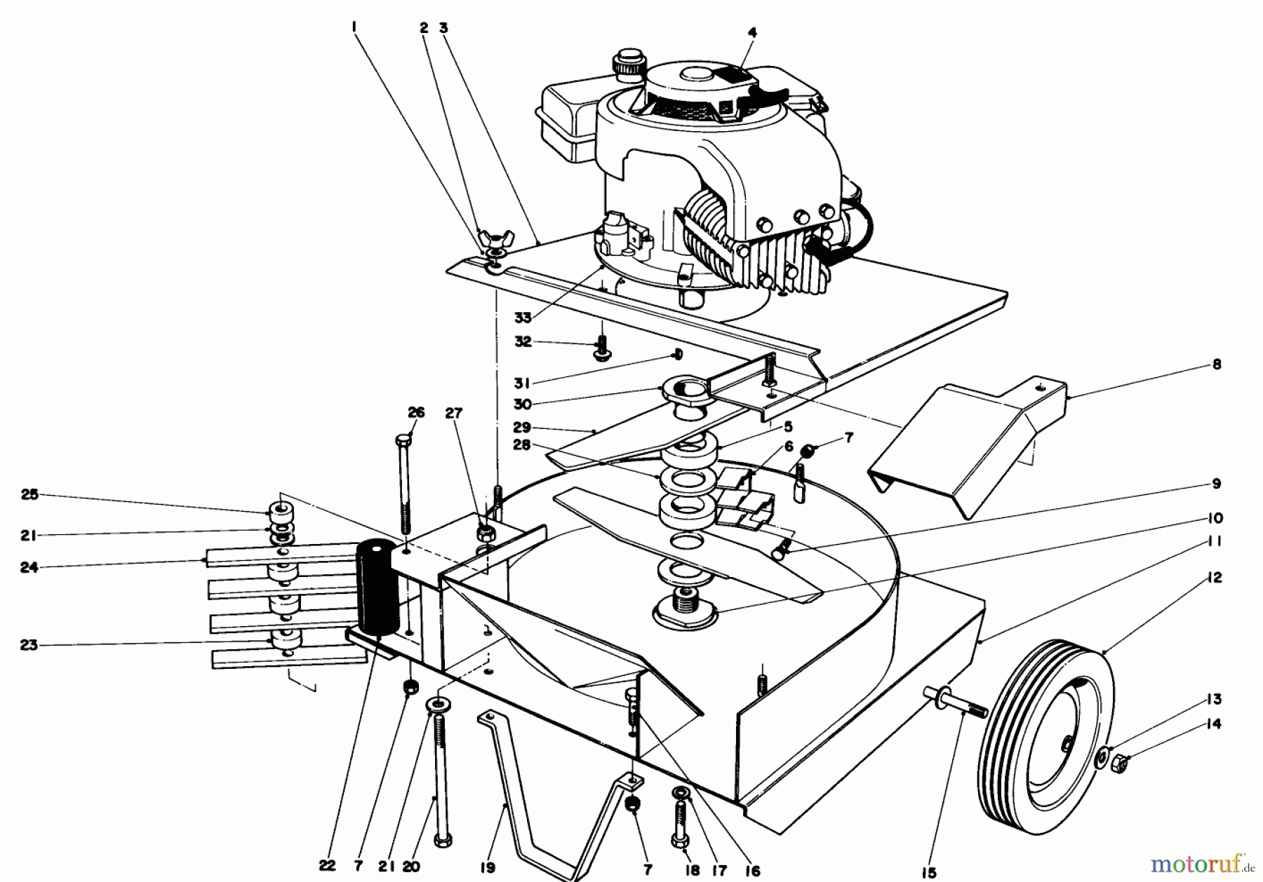  Toro Neu Blowers/Vacuums/Chippers/Shredders 62837 - Toro Shredder, 1974 (4000001-4999999) ENGINE AND BASE ASSEMBLY