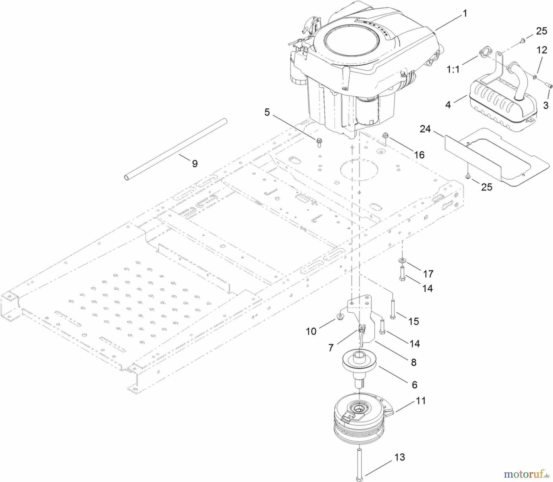  Toro Neu Mowers, Zero-Turn 74622 (4200) - Toro TimeCutter SS 4200 Riding Mower, 2011 (311000001-311999999) ENGINE, MUFFLER AND CLUTCH ASSEMBLY