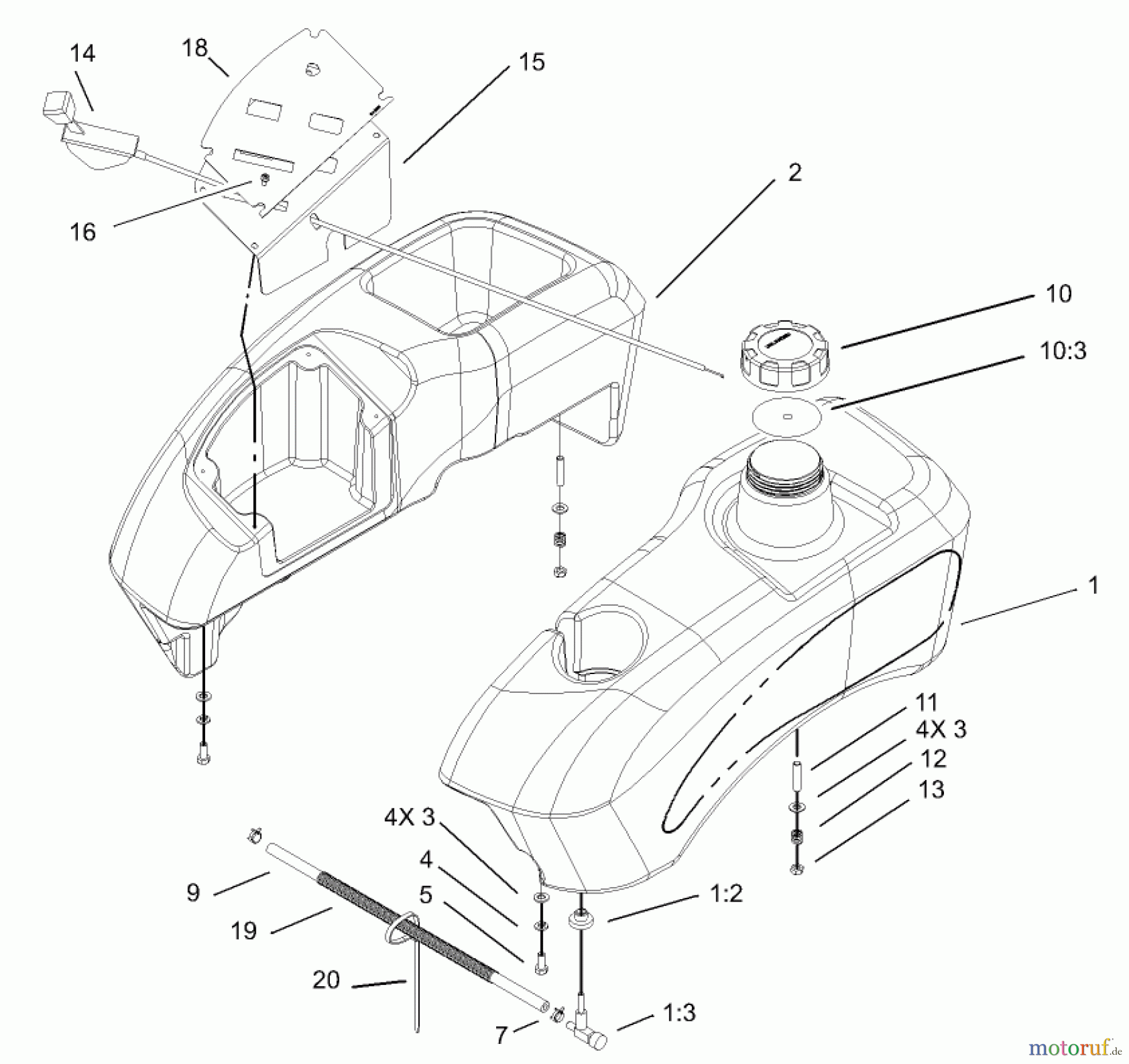  Toro Neu Mowers, Zero-Turn 74701 (17-52ZX) - Toro 17-52ZX TimeCutter ZX Riding Mower, 2003 (230000001-230999999) FUEL TANK AND CONTROL POD ASSEMBLY