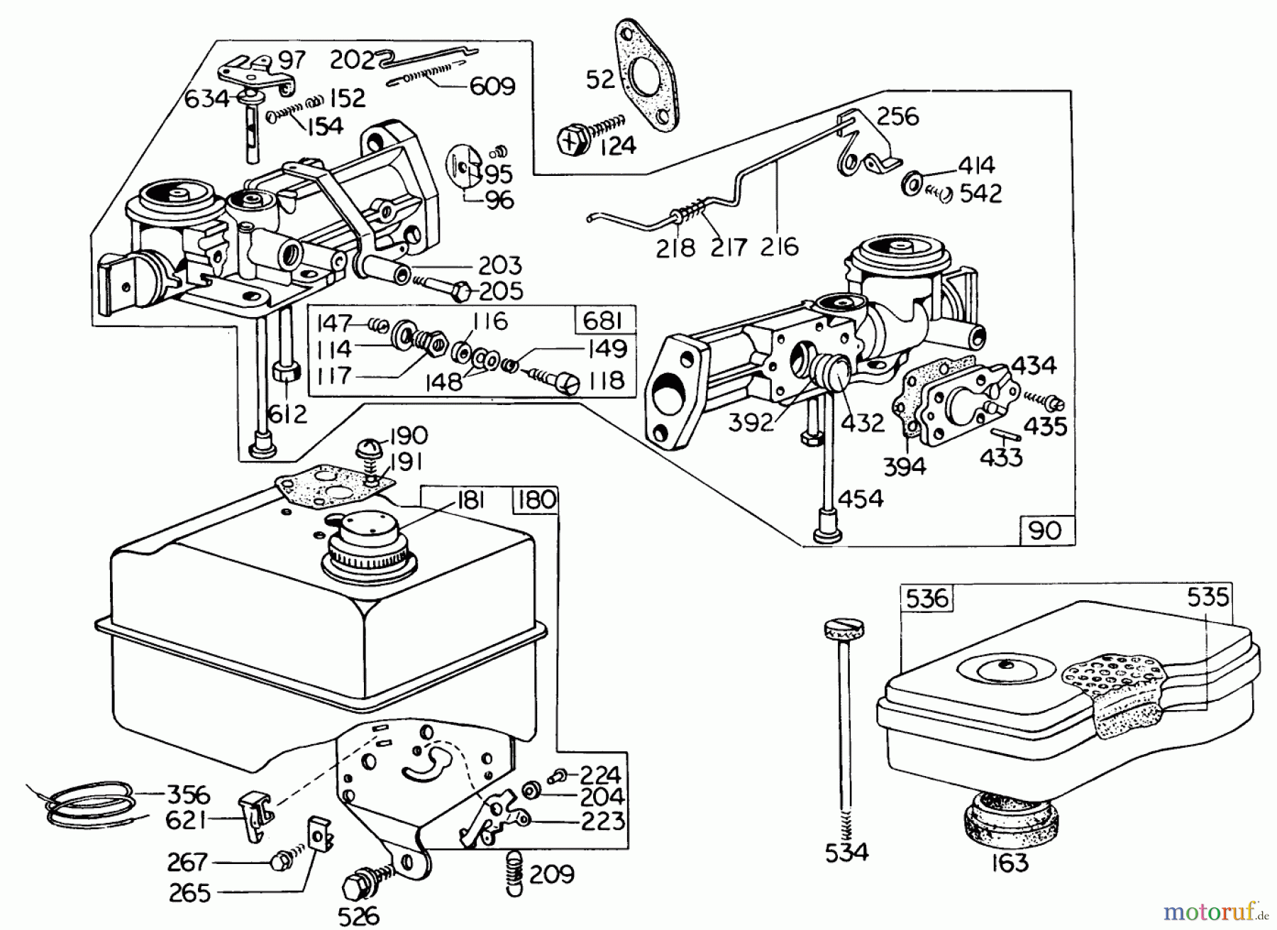  Toro Neu Blowers/Vacuums/Chippers/Shredders 62922 - Toro 5 hp Lawn Vacuum, 1974 (4000001-4999999) CARBURETOR ASSEMBLY