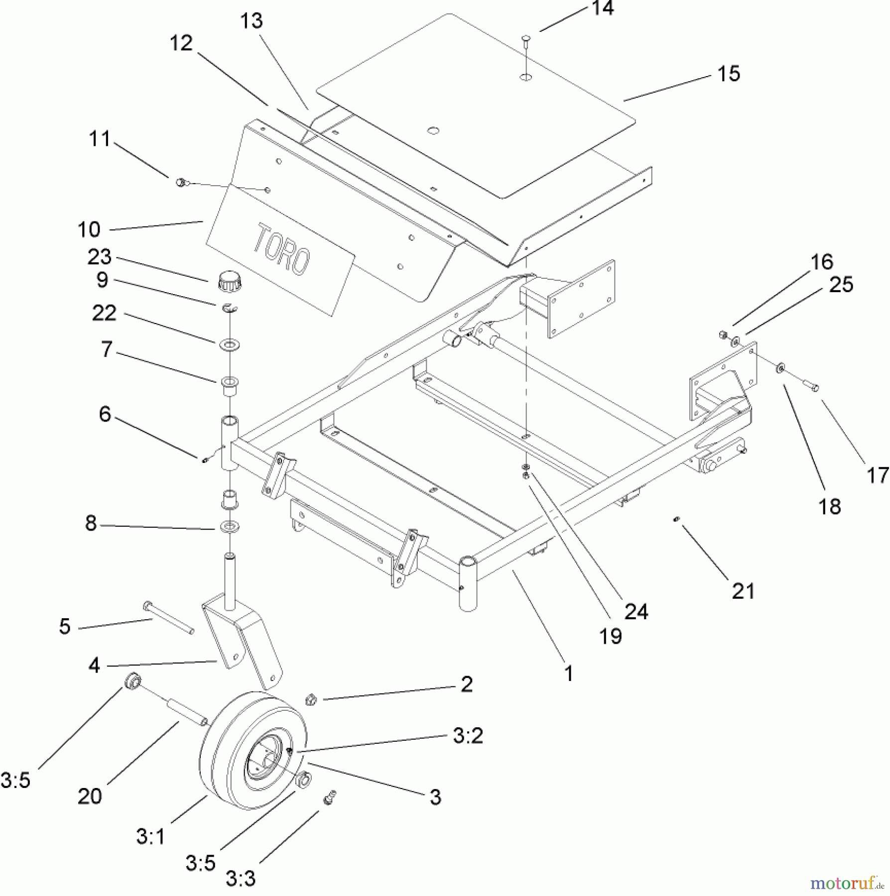  Toro Neu Mowers, Zero-Turn 74702 (18-52ZX) - Toro 18-52ZX TimeCutter ZX Riding Mower, 2004 (240000200-240999999) FRONT FRAME ASSEMBLY