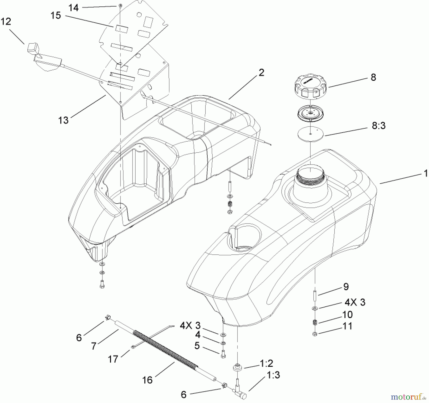  Toro Neu Mowers, Zero-Turn 74806 (ZX525) - Toro TimeCutter ZX525 Riding Mower, 2005 (250000001-250999999) FUEL TANK AND CONTROL ASSEMBLY