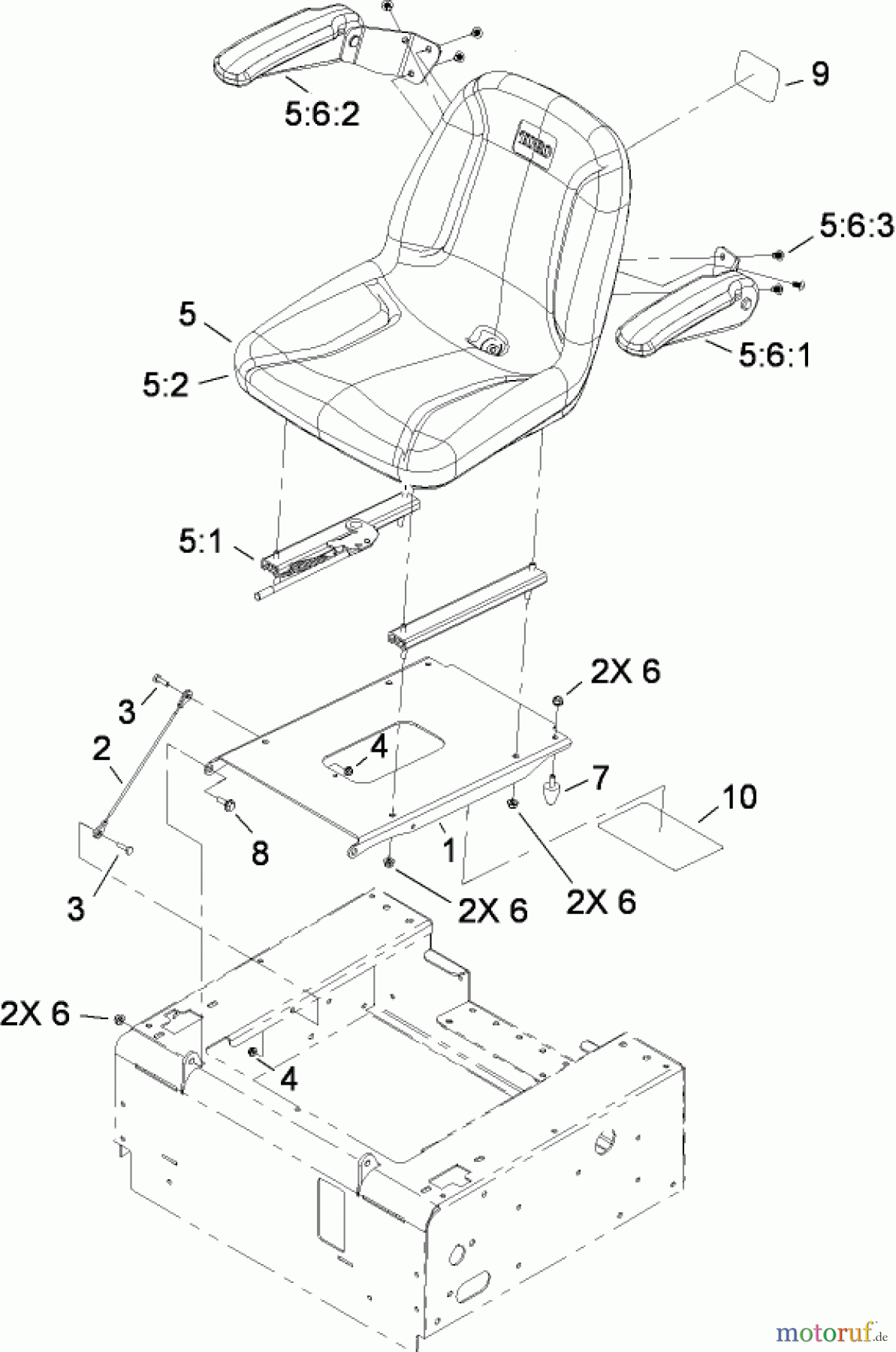  Toro Neu Mowers, Zero-Turn 74818 (Z5200) - Toro TITAN Z5200 Zero-Turn-Radius Riding Mower, 2008 (280000001-280999999) SEAT ASSEMBLY