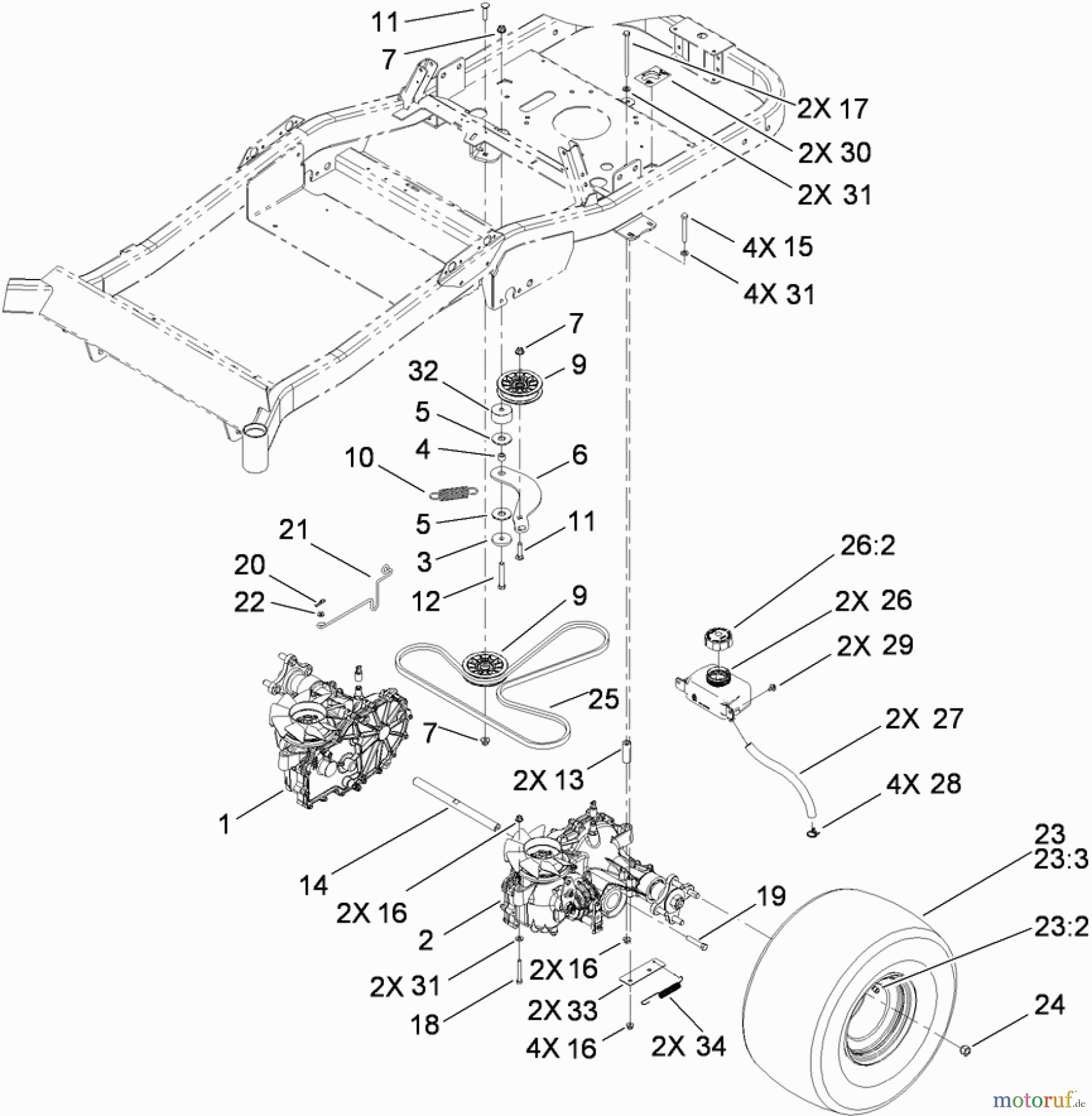 Toro Neu Mowers, Zero-Turn 74820 (ZX5000) - Toro TITAN ZX5000 Zero-Turn-Radius Riding Mower, 2009 (290000001-290999999) TRACTION DRIVE ASSEMBLY