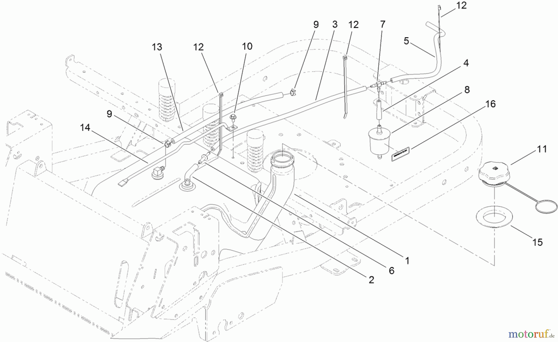  Toro Neu Mowers, Zero-Turn 74843 (ZX6020) - Toro TITAN ZX6020 Zero-Turn-Radius Riding Mower, 2011 (311000001-311999999) FUEL DELIVERY ASSEMBLY