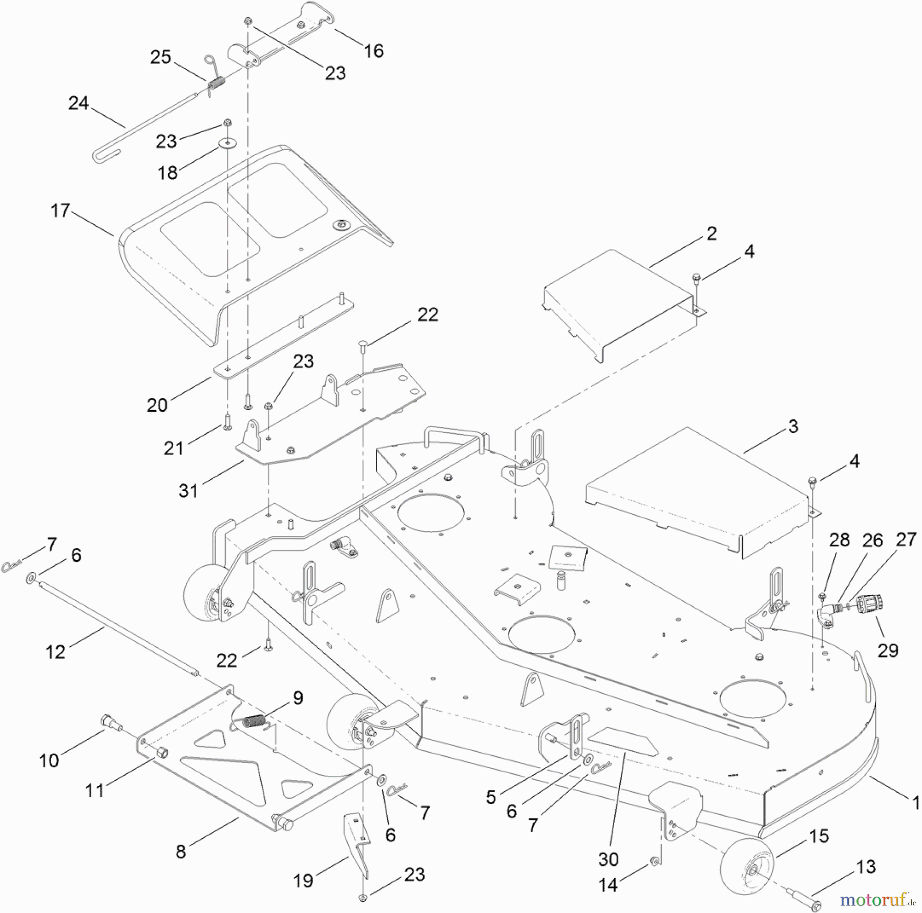  Toro Neu Mowers, Zero-Turn 74843 (ZX6020) - Toro TITAN ZX6020 Zero-Turn-Radius Riding Mower, 2012 (SN 312000001-312999999) 60 INCH DECK AND COVER ASSEMBLY