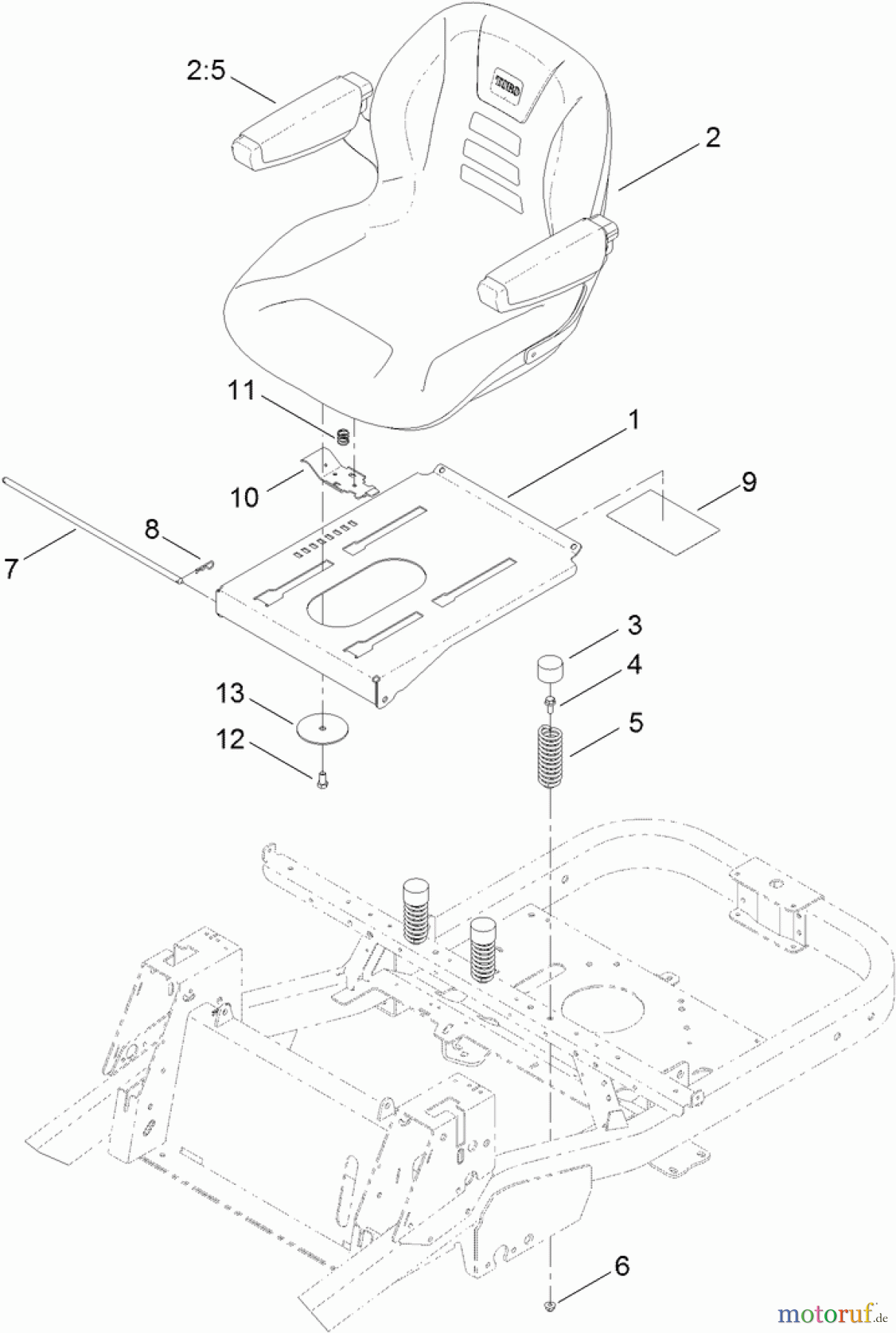  Toro Neu Mowers, Zero-Turn 74845 (ZX4820) - Toro TITAN ZX4820 Zero-Turn-Radius Riding Mower, 2011 (SN 311000001-311999999) SEAT ASSEMBLY