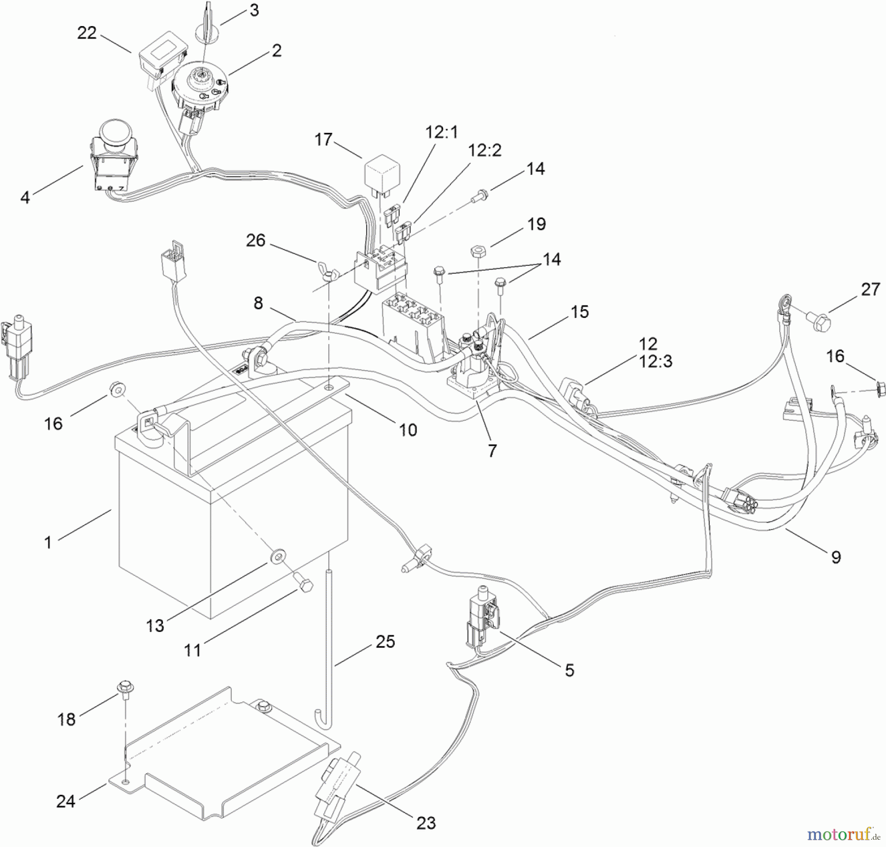  Toro Neu Mowers, Zero-Turn 74873 (MX6080) - Toro TITAN MX6080 Zero-Turn-Radius Riding Mower, 2012 (SN 312000001-312999999) ELECTRICAL ASSEMBLY