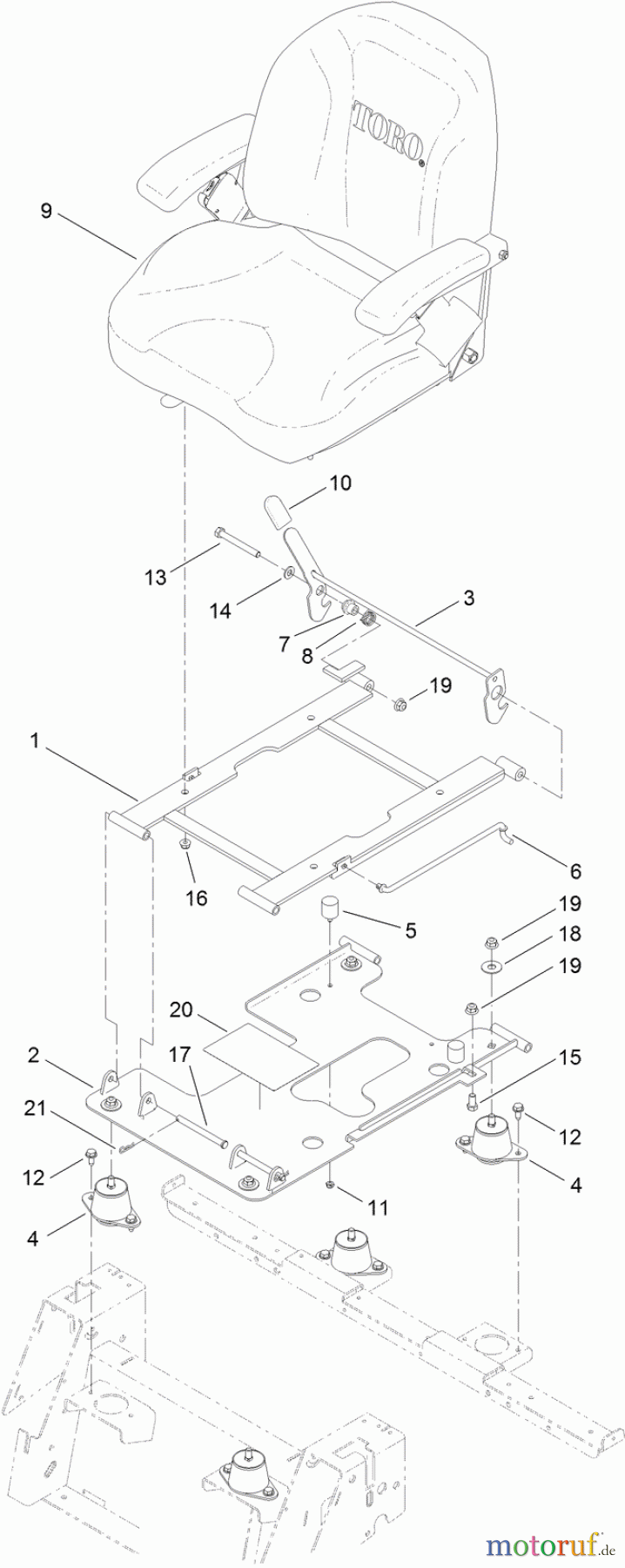  Toro Neu Mowers, Zero-Turn 74873 (MX6080) - Toro TITAN MX6080 Zero-Turn-Radius Riding Mower, 2012 (SN 312000001-312999999) SEAT MOUNT ASSEMBLY