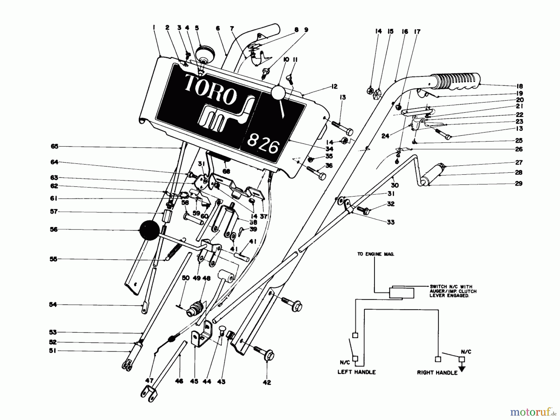Toro Neu Snow Blowers/Snow Throwers Seite 1 31763 (826) - Toro 826 Snowthrower, 1975 (5000001-5999999) HANDLE ASSEMBLY