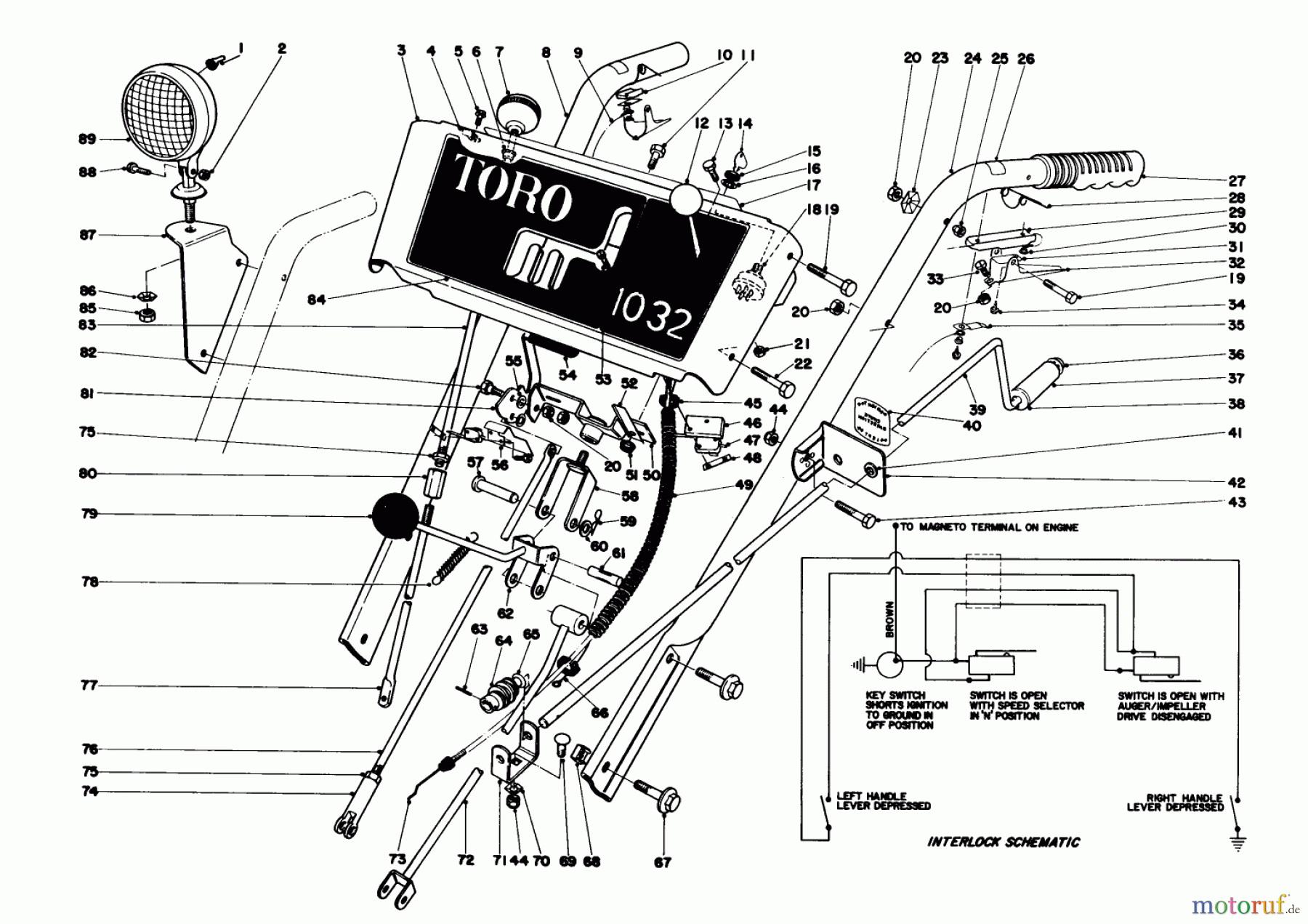Toro Neu Snow Blowers/Snow Throwers Seite 1 31995 (1032) - Toro 1032 Snowthrower, 1977 (7000001-7999999) HANDLE ASSEMBLY