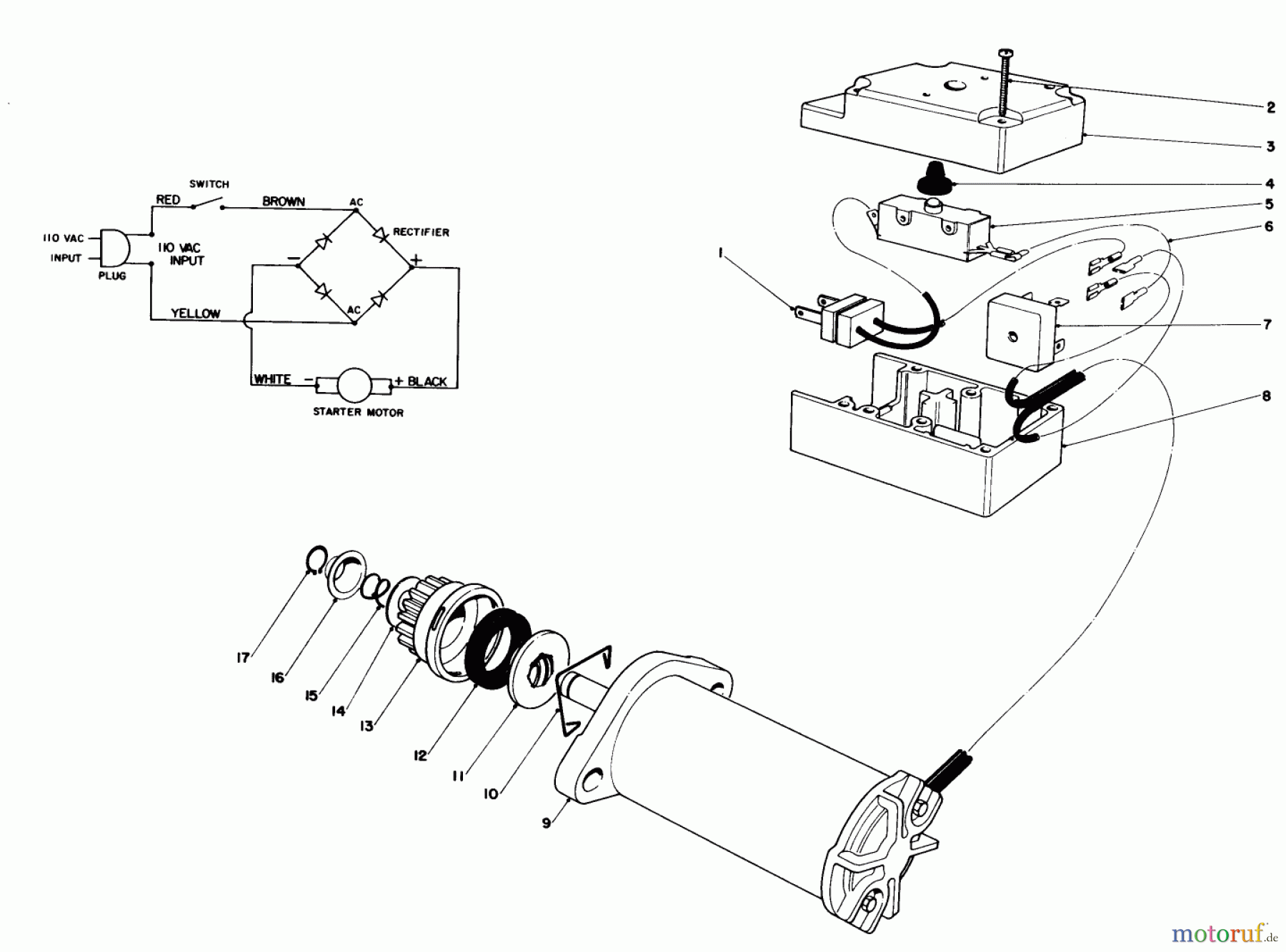 Toro Neu Snow Blowers/Snow Throwers Seite 1 38020 - Toro Snow Master 20, 1978 (8000001-8999999) STARTER MOTOR & SWITCH ASSEMBLY (MODEL 38030)