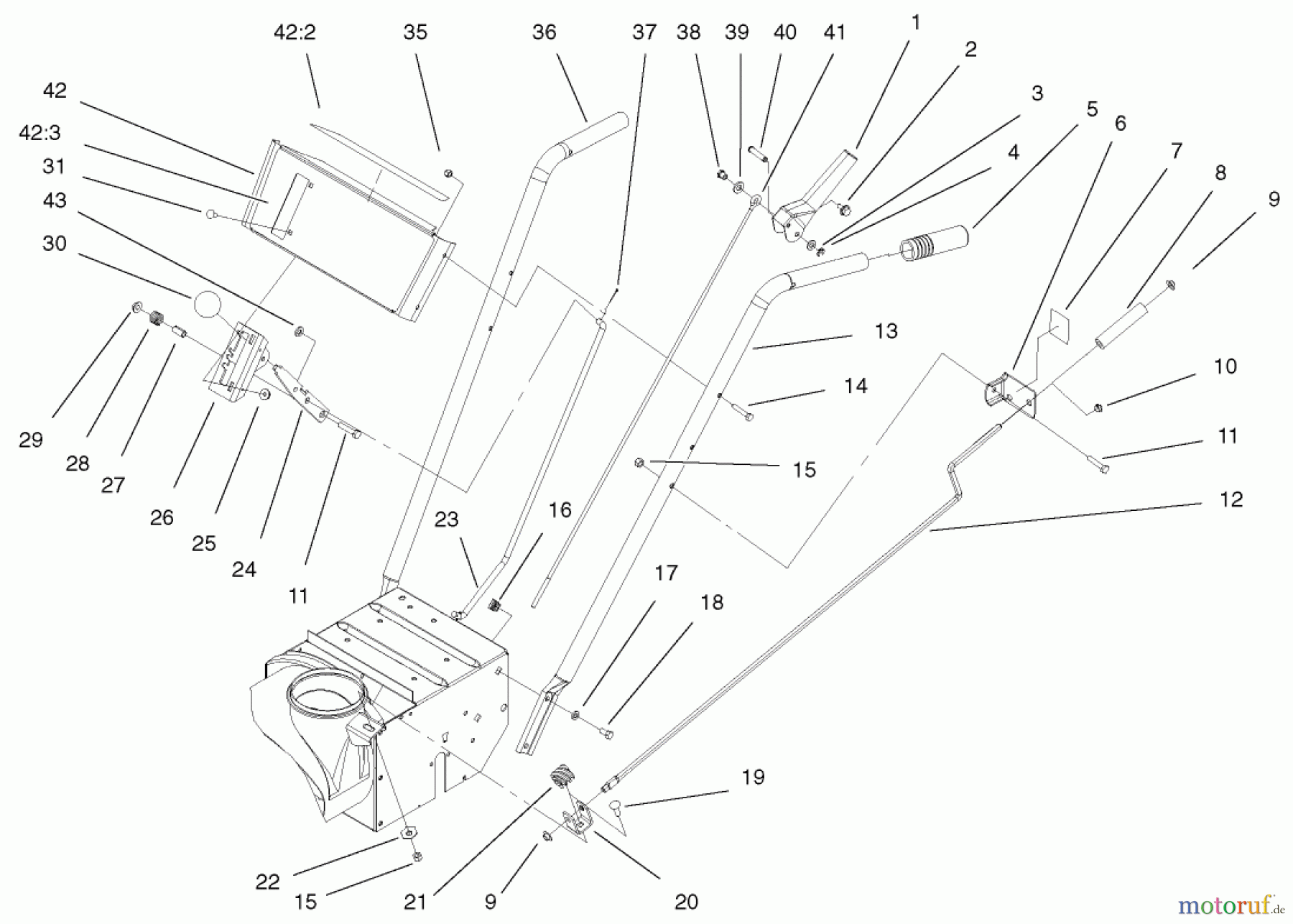 Toro Neu Snow Blowers/Snow Throwers Seite 1 38051 (522) - Toro 522 Snowthrower, 2000 (200000001-200999999) HANDLE ASSEMBLY