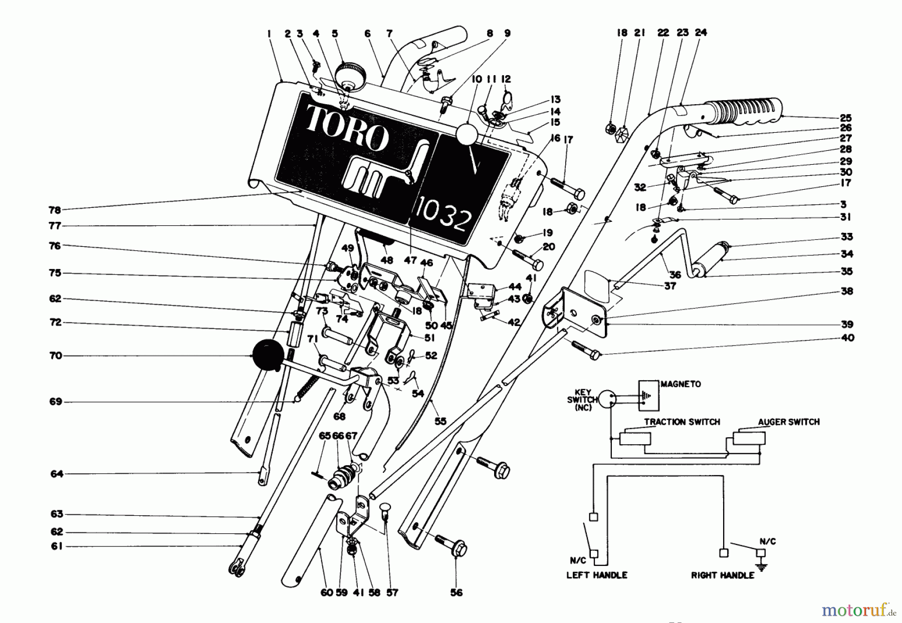 Toro Neu Snow Blowers/Snow Throwers Seite 1 38060 (826) - Toro 826 Snowthrower, 1978 (8000001-8999999) HANDLE ASSEMBLY