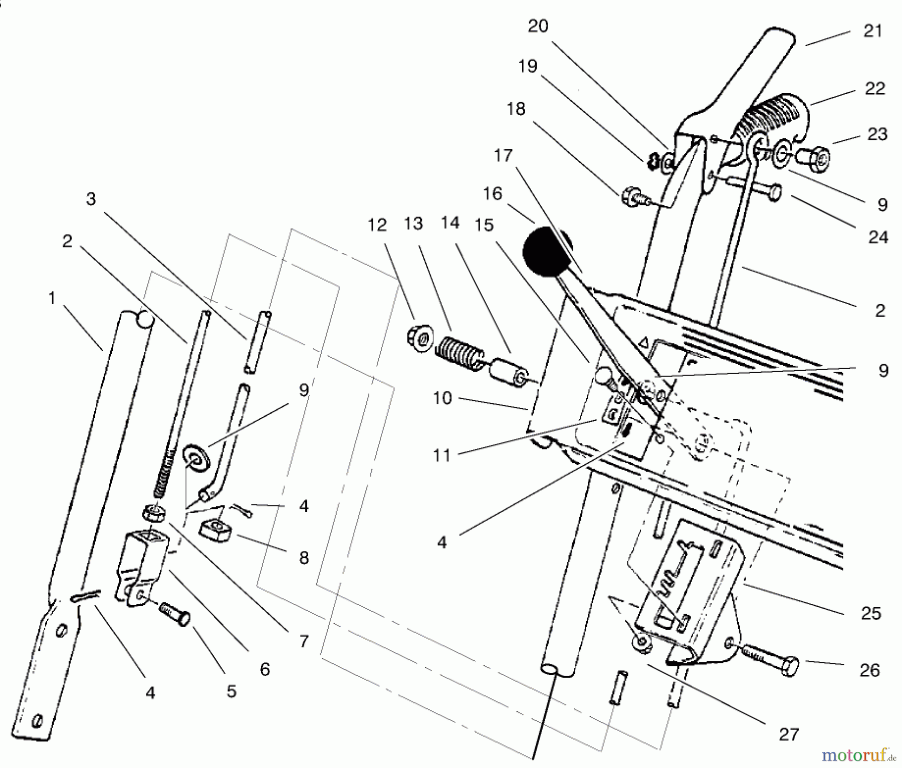 Toro Neu Snow Blowers/Snow Throwers Seite 1 38062 (622) - Toro 622 Snowthrower, 1998 (8900001-8999999) HANDLE ASSEMBLY RIGHT SIDE