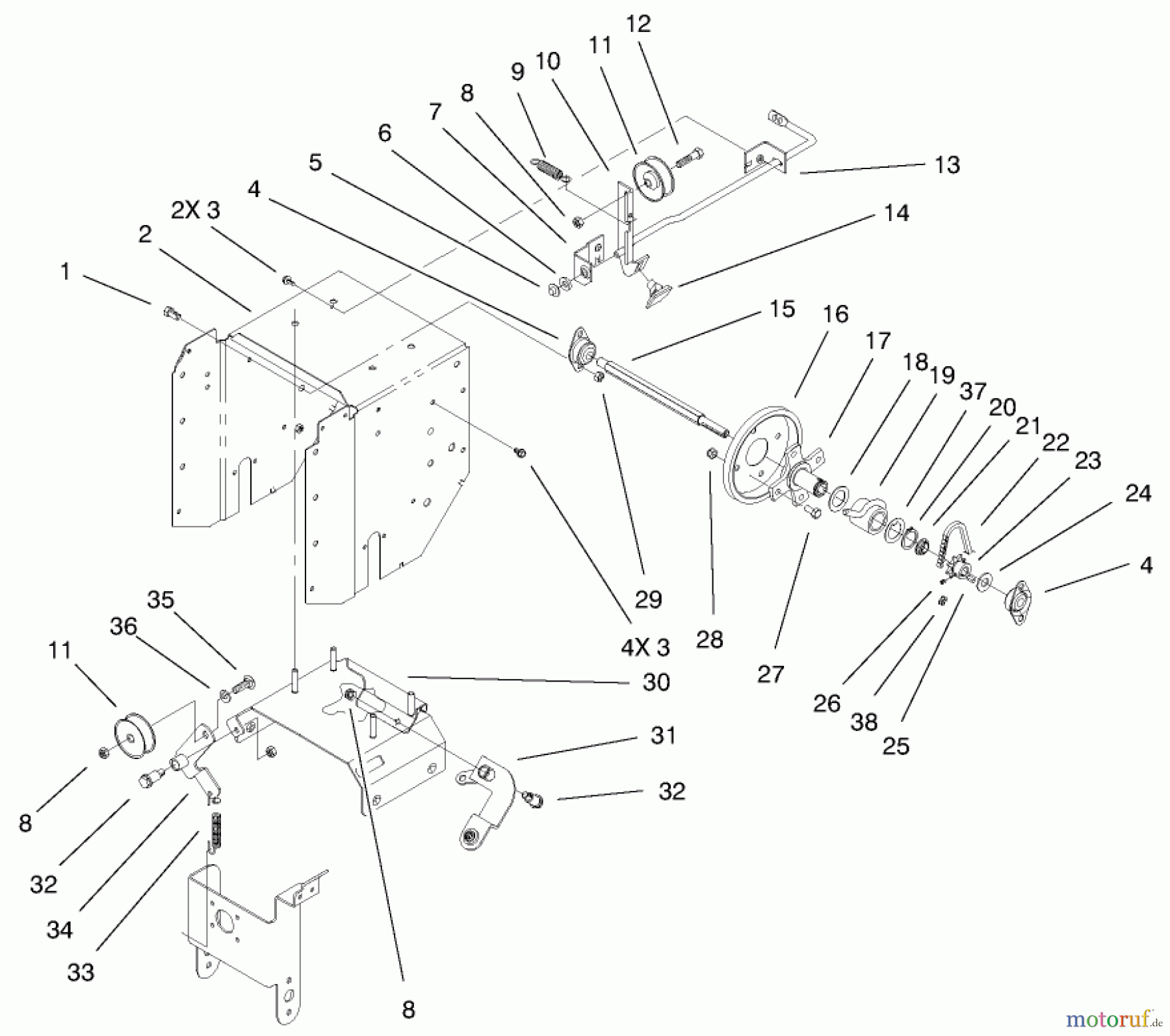 Toro Neu Snow Blowers/Snow Throwers Seite 1 38066 (824XL) - Toro 824XL Power Throw Snowthrower, 2003 (230000001-230999999) UPPER TRACTION ASSEMBLY