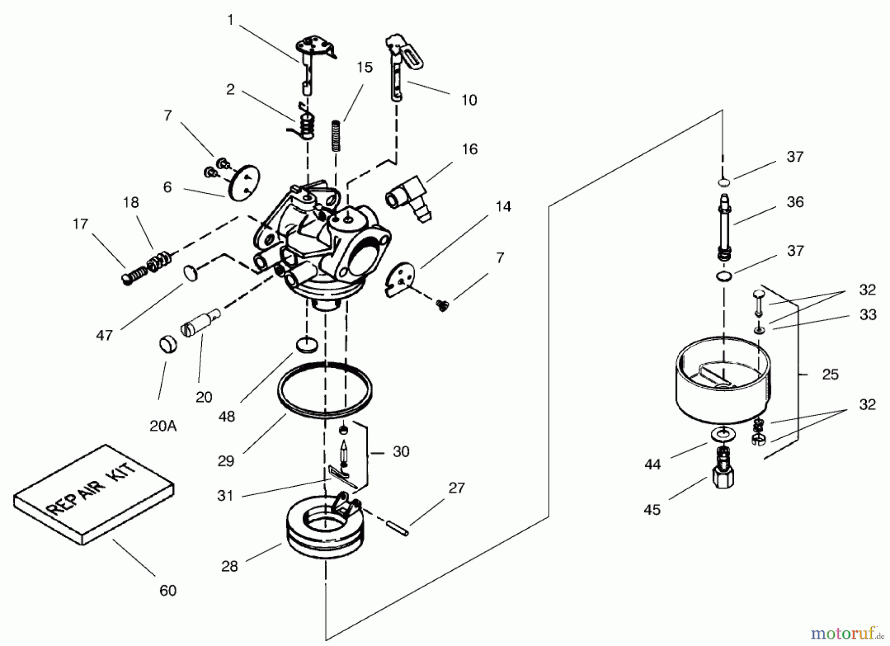 Toro Neu Snow Blowers/Snow Throwers Seite 1 38087 (1332) - Toro 1332 Power Shift Snowthrower, 2000 (200000001-200999999) CARBURETOR NO. 640105
