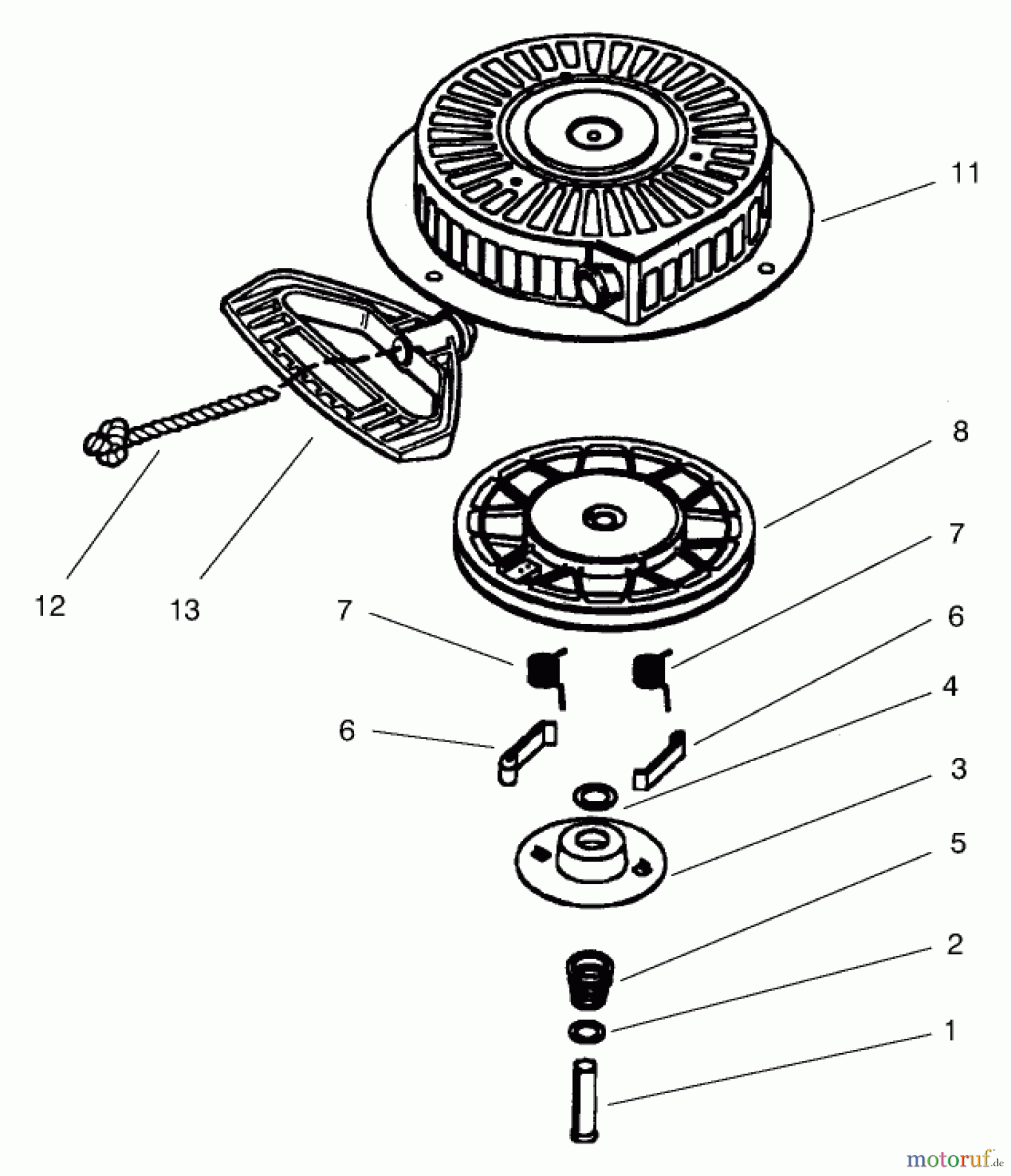 Toro Neu Snow Blowers/Snow Throwers Seite 1 38087 (1332) - Toro 1332 Power Shift Snowthrower, 2000 (200000001-200999999) RECOIL STARTER NO. 590733