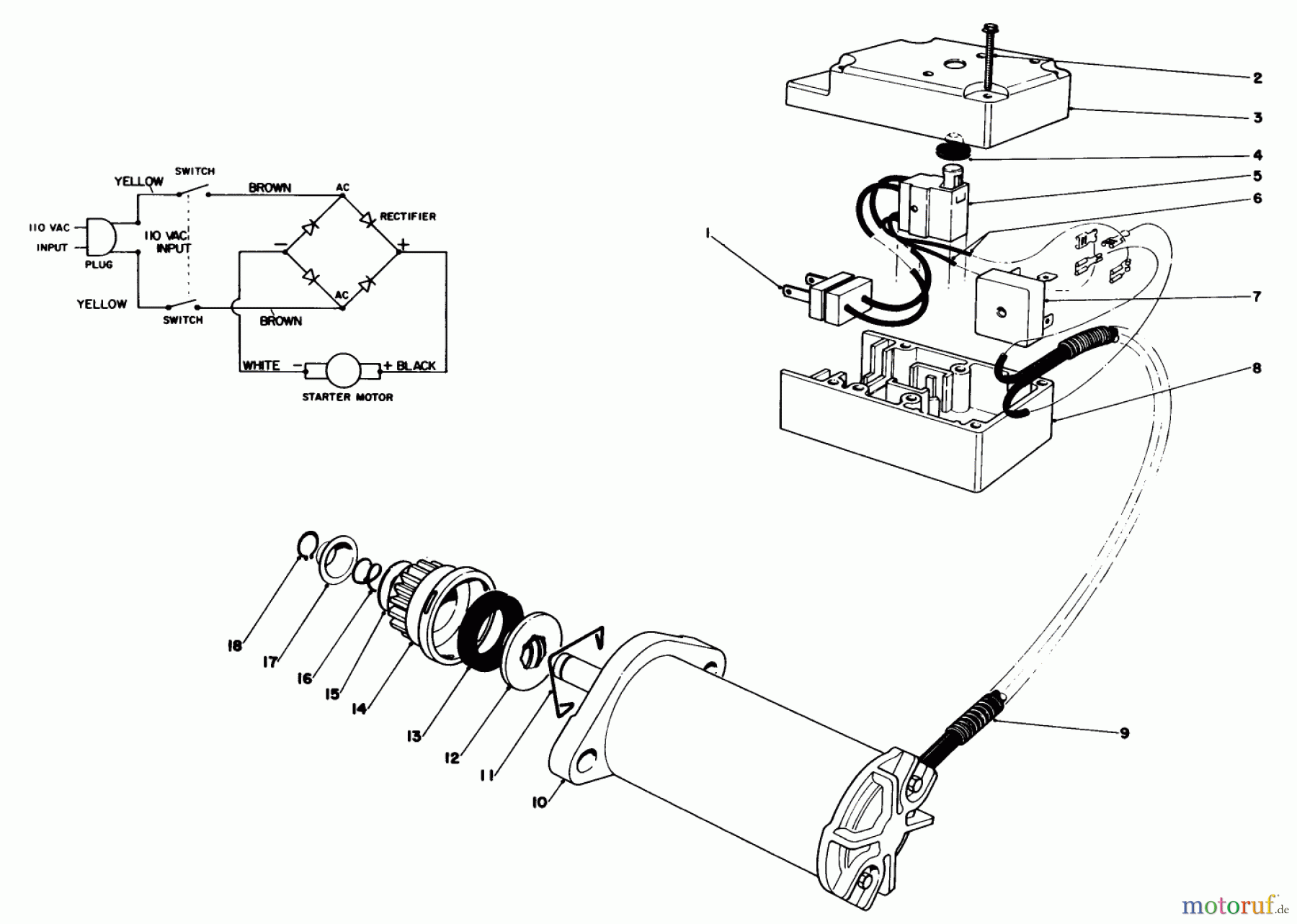  Toro Neu Snow Blowers/Snow Throwers Seite 1 38110C (CR-20R) - Toro CR-20R Snowthrower, 1988 (8000001-8999999) STARTER MOTOR SWITCH ASSEMBLY (MODEL NO.38115C)