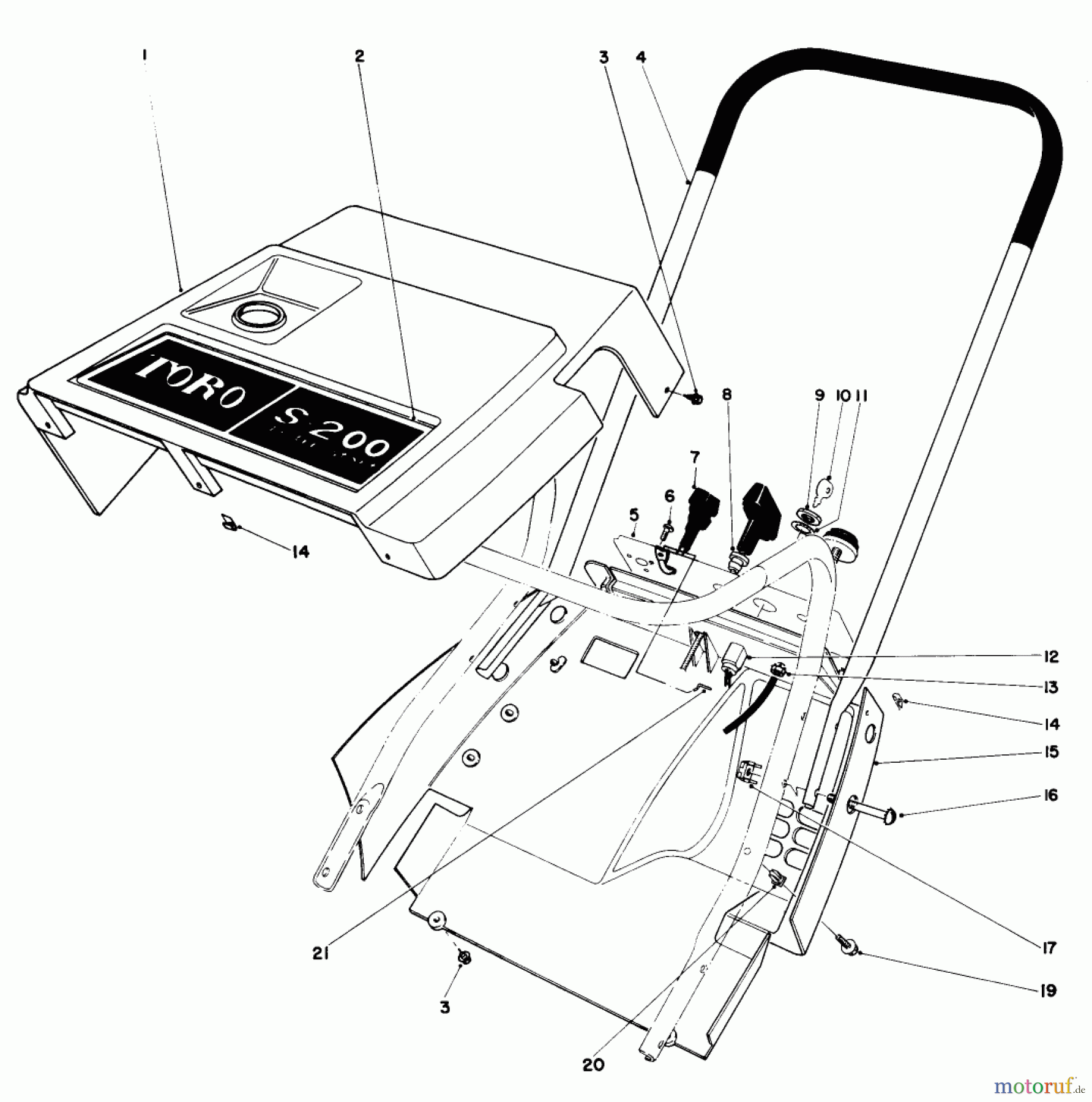 Toro Neu Snow Blowers/Snow Throwers Seite 1 38120 (S-200) - Toro S-200 Snowthrower, 1980 (0100000-0499999) SHROUD & HANDLE ASSEMBLY (MODEL 38130)