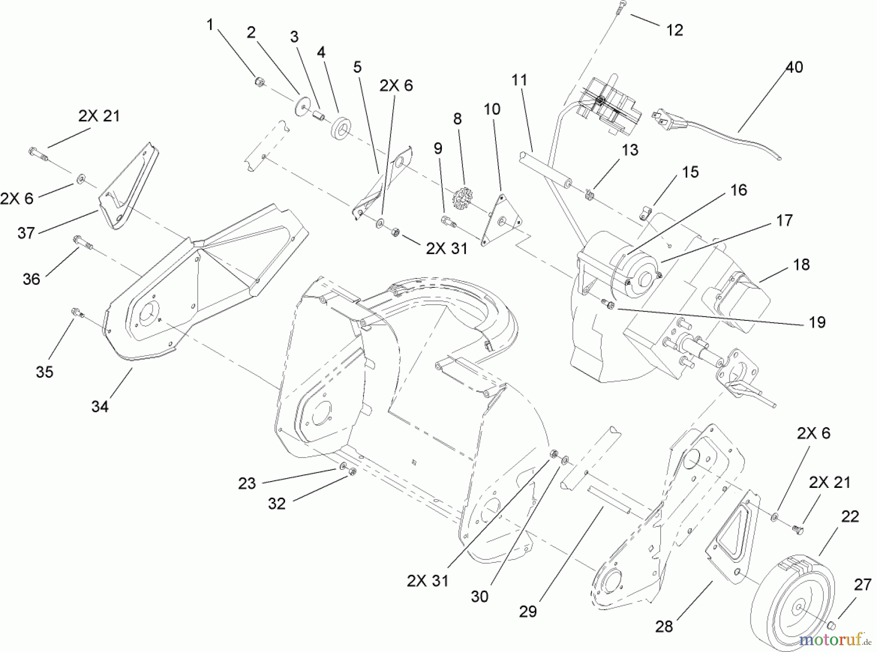  Toro Neu Snow Blowers/Snow Throwers Seite 1 38182 - Toro Powerlite Snowthrower, 2009 (290000001-290999999) ENGINE, ROTOR HOUSING AND SIDEPLATE ASSEMBLY