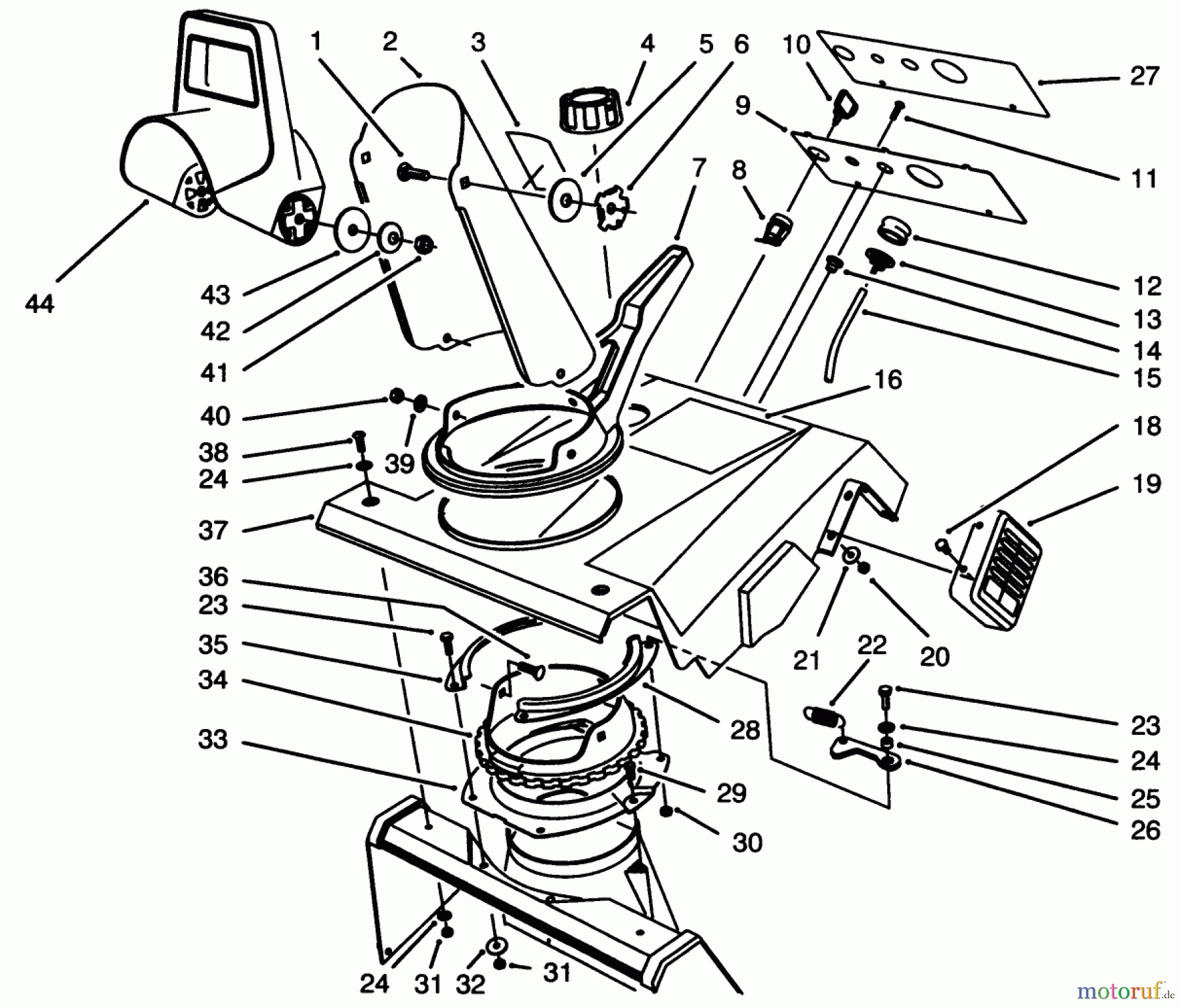 Toro Neu Snow Blowers/Snow Throwers Seite 1 38190 - Toro CCR 1000 Snowthrower, 1995 (59000001-59999999) UPPER SHROUD ASSEMBLY