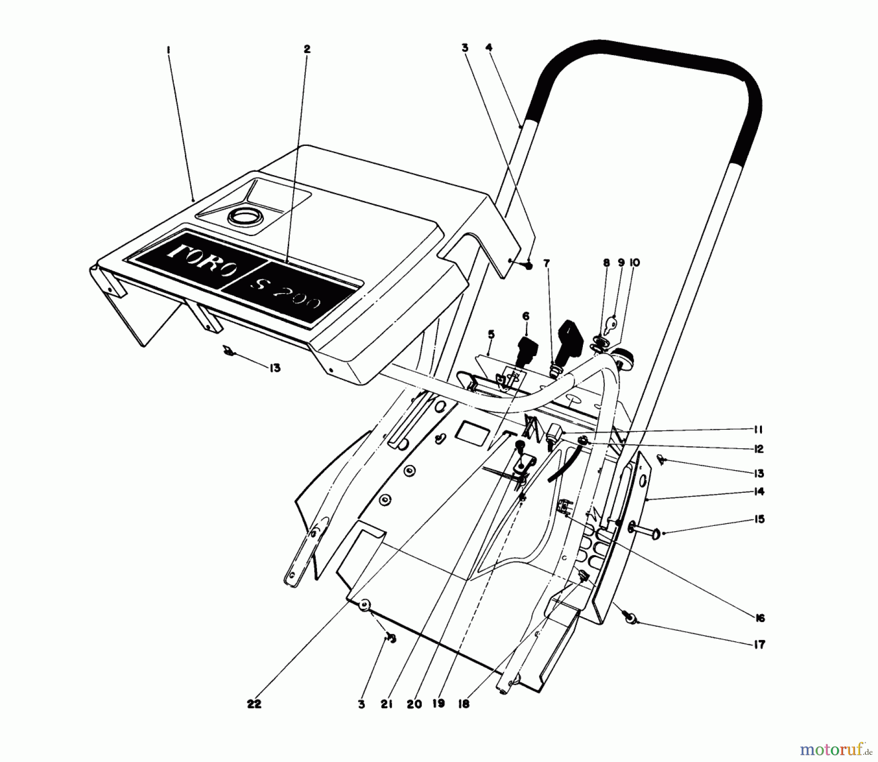 Toro Neu Snow Blowers/Snow Throwers Seite 1 38232 (S-200) - Toro S-200 Snowthrower, 1981 (1000001-1999999) SHROUD & HANDLE ASSEMBLY