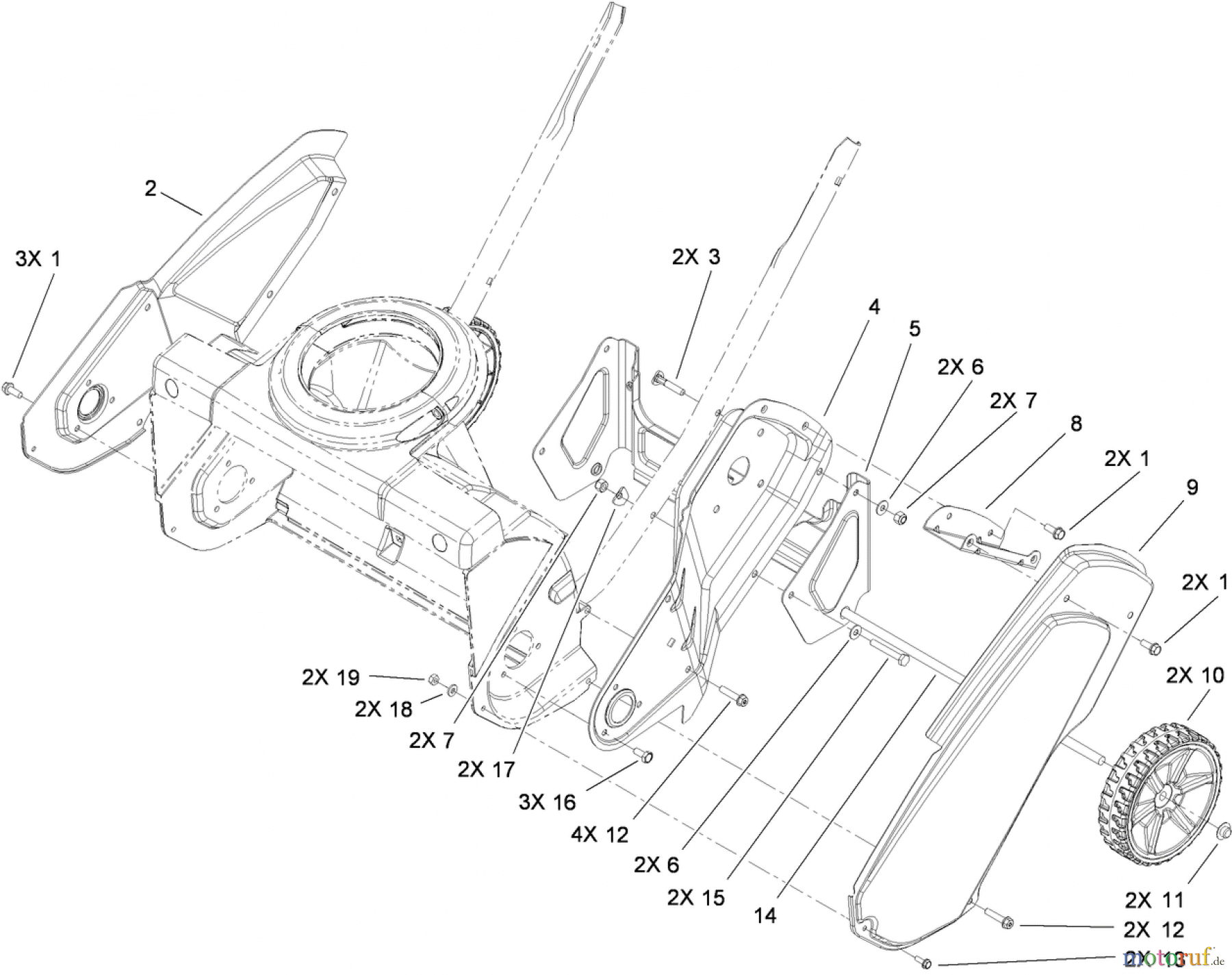 Toro Neu Snow Blowers/Snow Throwers Seite 1 38272 (418 ZR) - Toro Power Clear 418 ZR Snowthrower, 2013 (SN 313000001-313999999) MAIN FRAME AND WHEEL ASSEMBLY