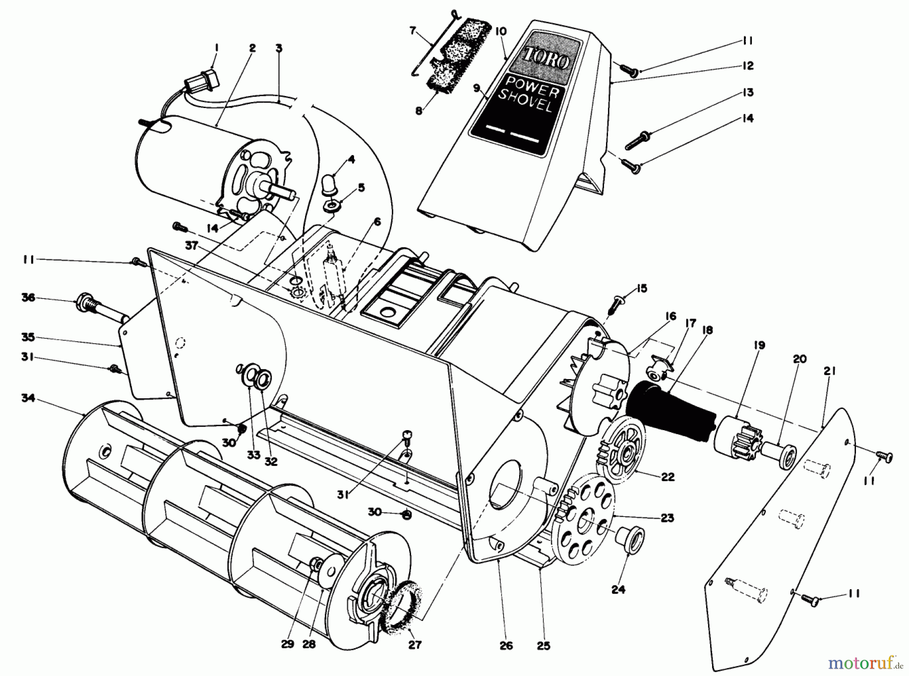 Toro Neu Snow Blowers/Snow Throwers Seite 1 38325 - Toro Power Shovel Snowthrower, 1982 (2000001-2999999) ROTOR HOUSING ASSEMBLY