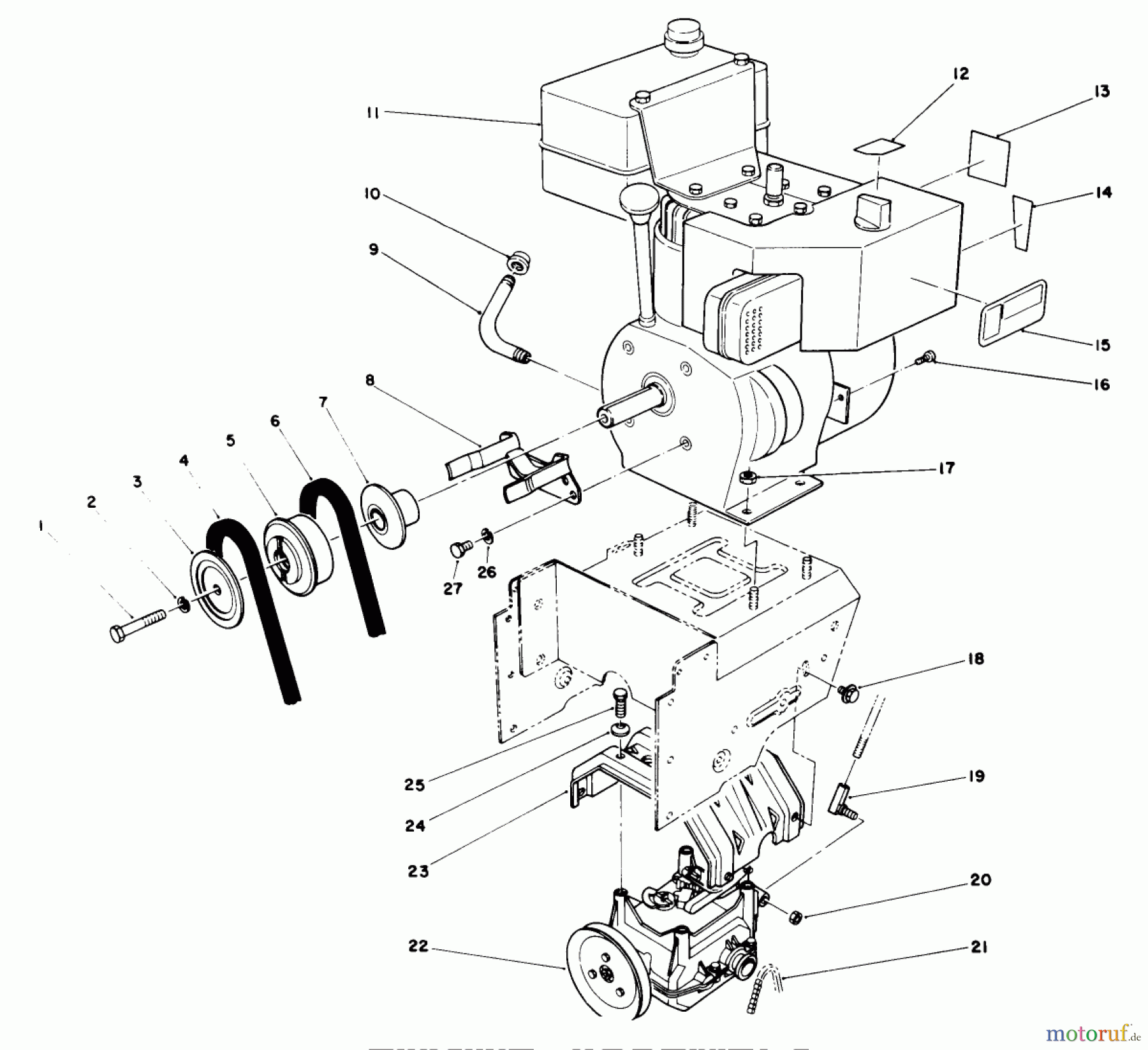  Toro Neu Snow Blowers/Snow Throwers Seite 1 38513 (624) - Toro 624 Power Shift Snowthrower, 1989 (9000001-9999999) ENGINE ASSEMBLY