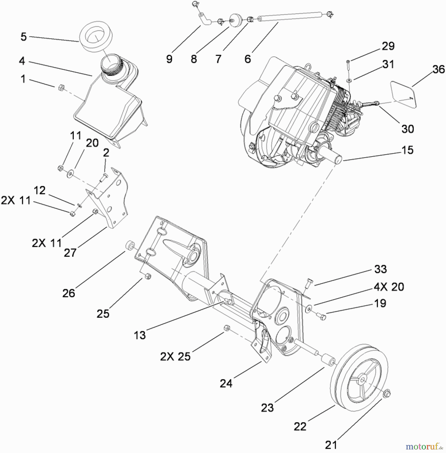 Toro Neu Snow Blowers/Snow Throwers Seite 1 38515 (2450) - Toro CCR 2450 GTS Snowthrower, 2009 (290000001-290999999) ENGINE, GAS TANK AND FRAME ASSEMBLY